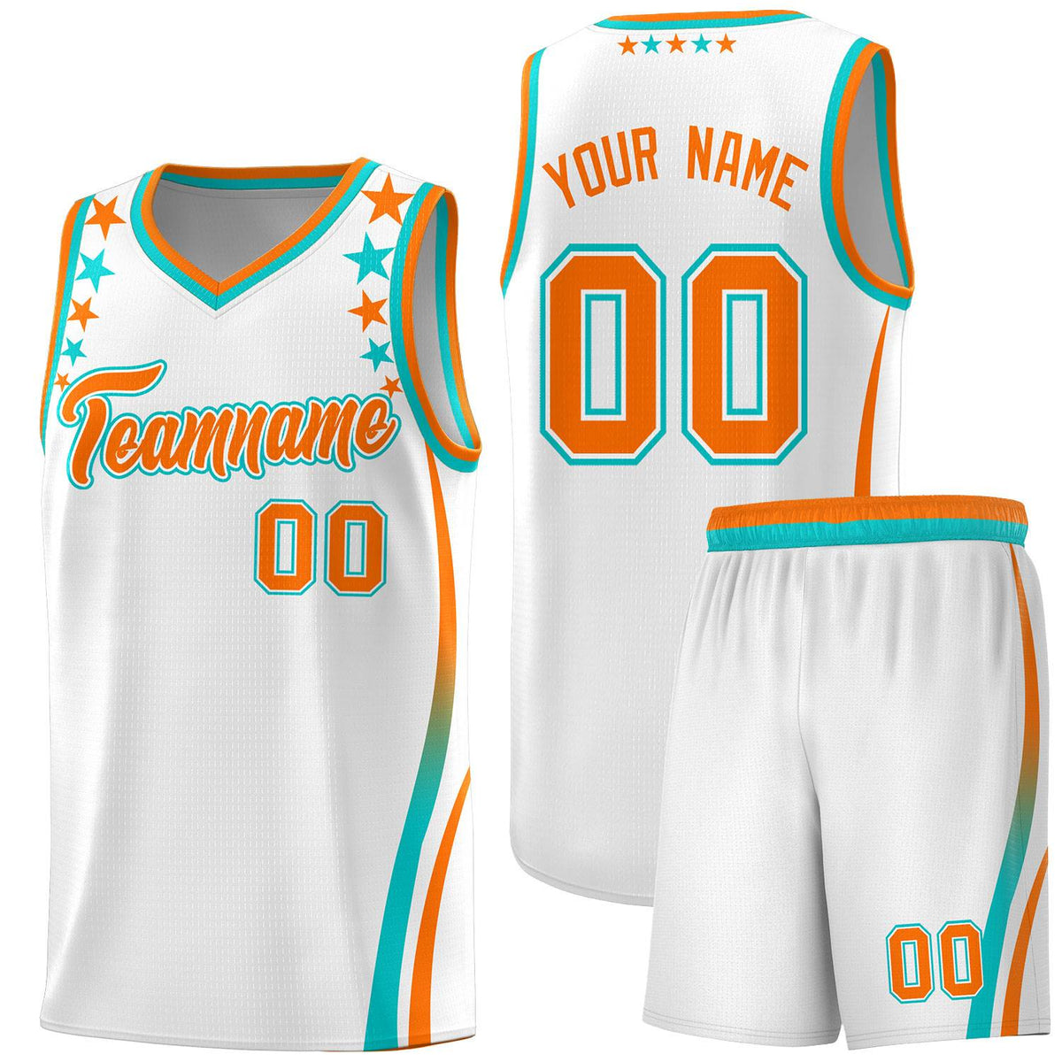 Custom White Shoulders Star Pattern Side Color Block Sports Uniform Basketball Jersey