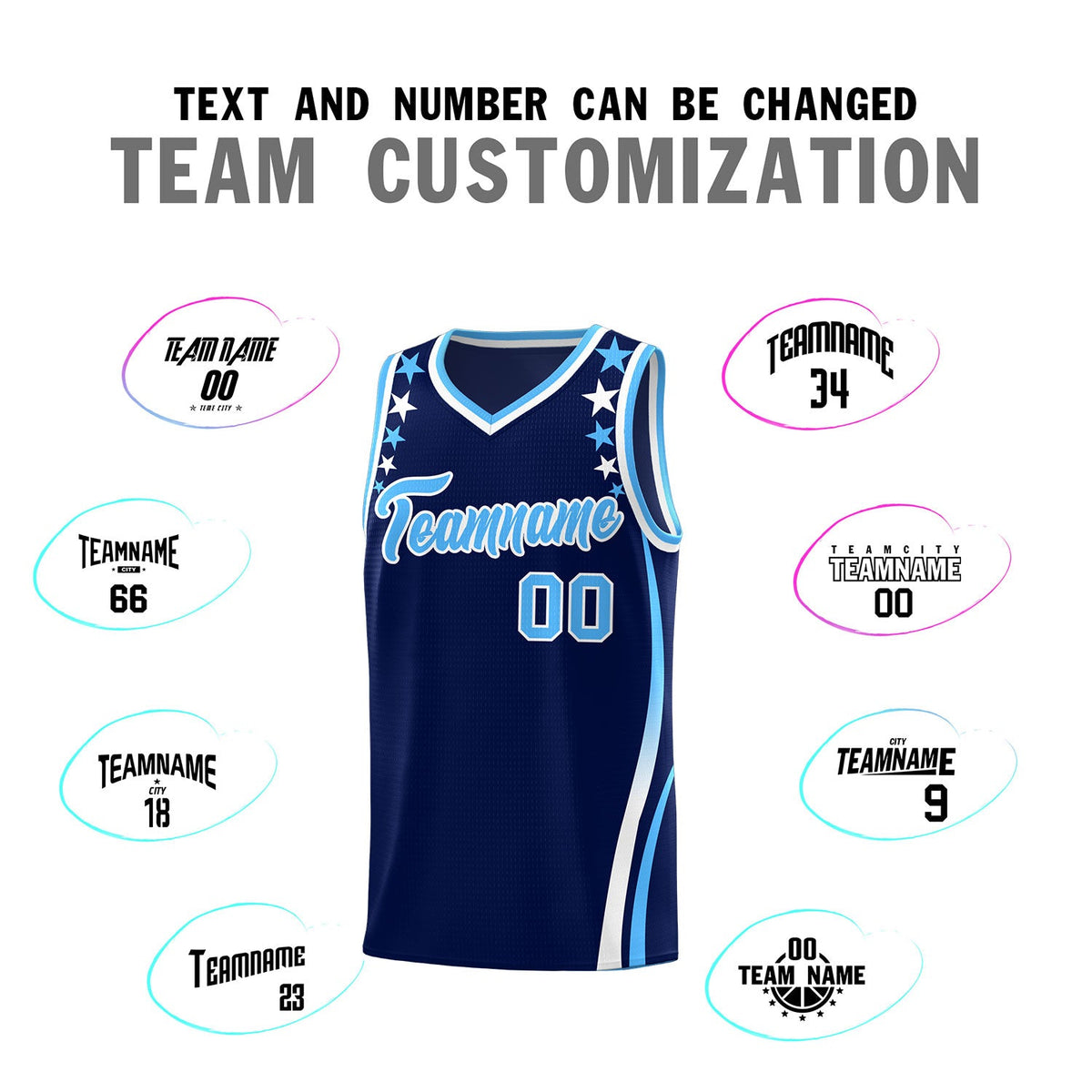 Custom Navy Shoulders Star Pattern Side Color Block Sports Uniform Basketball Jersey