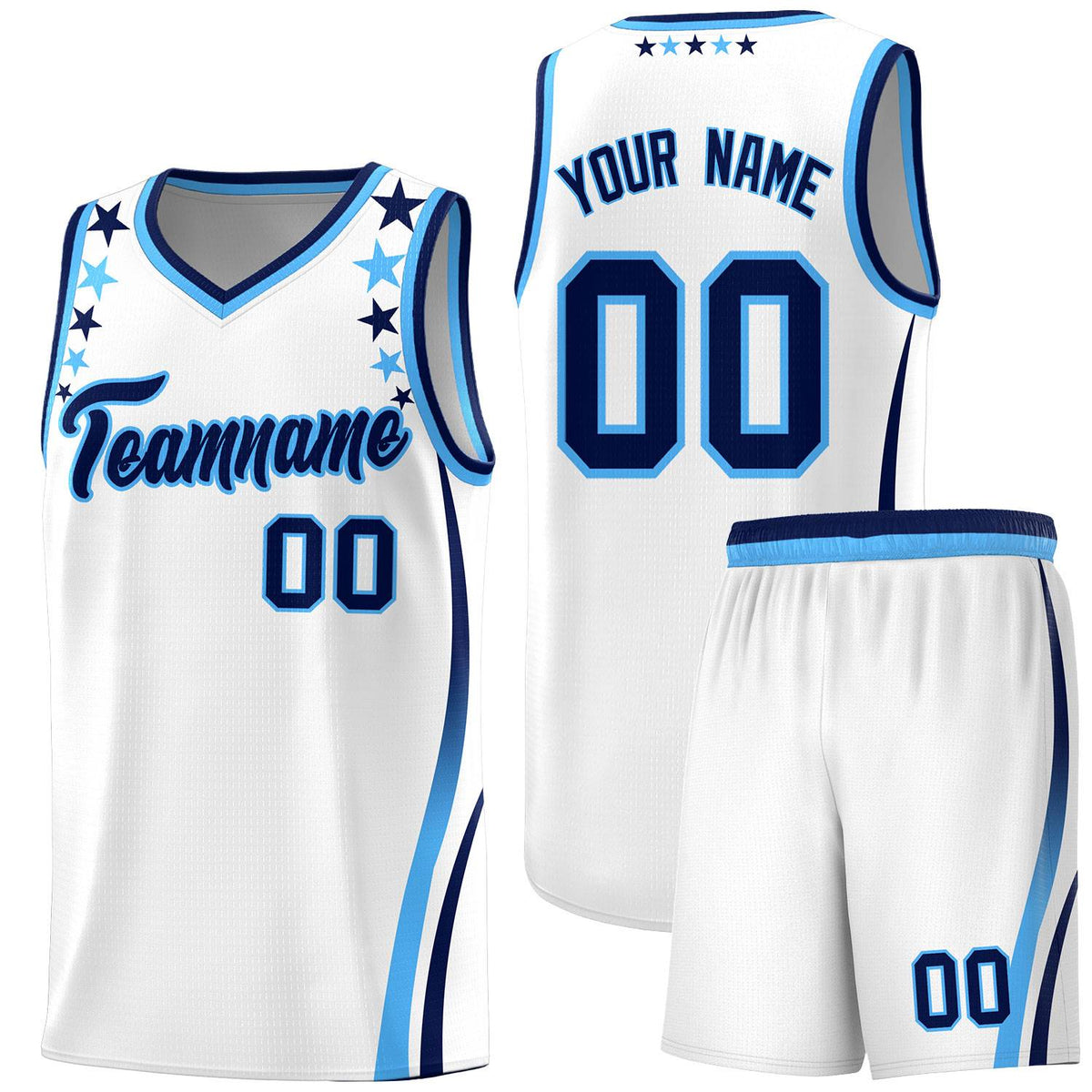 Custom White Shoulders Star Pattern Side Color Block Sports Uniform Basketball Jersey