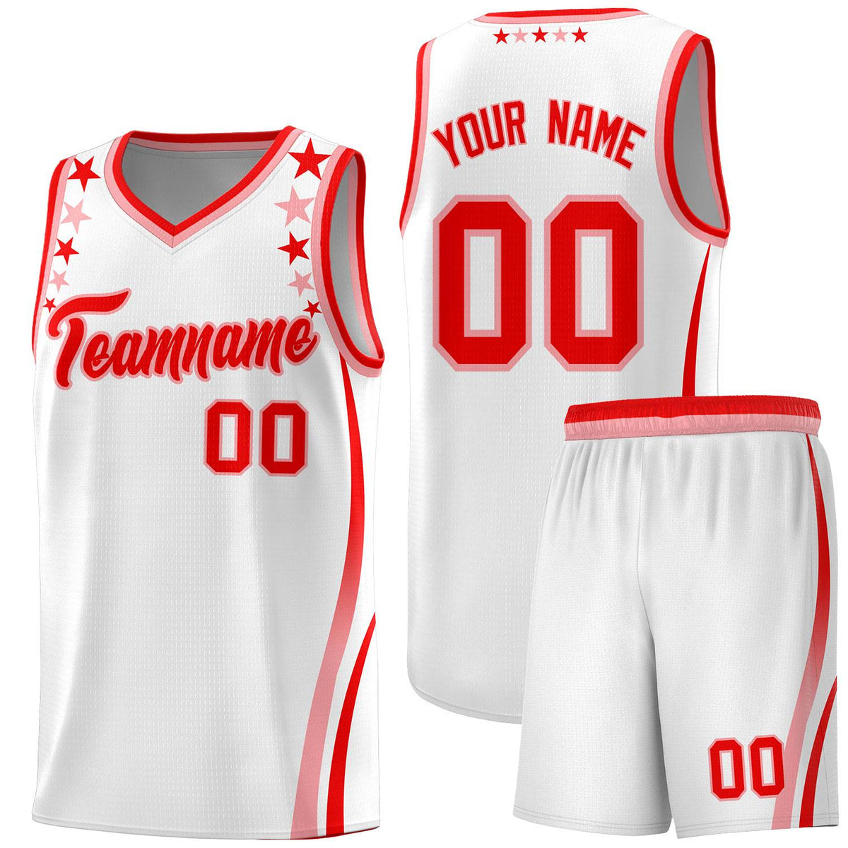 Custom White Shoulders Star Pattern Side Color Block Sports Uniform Basketball Jersey