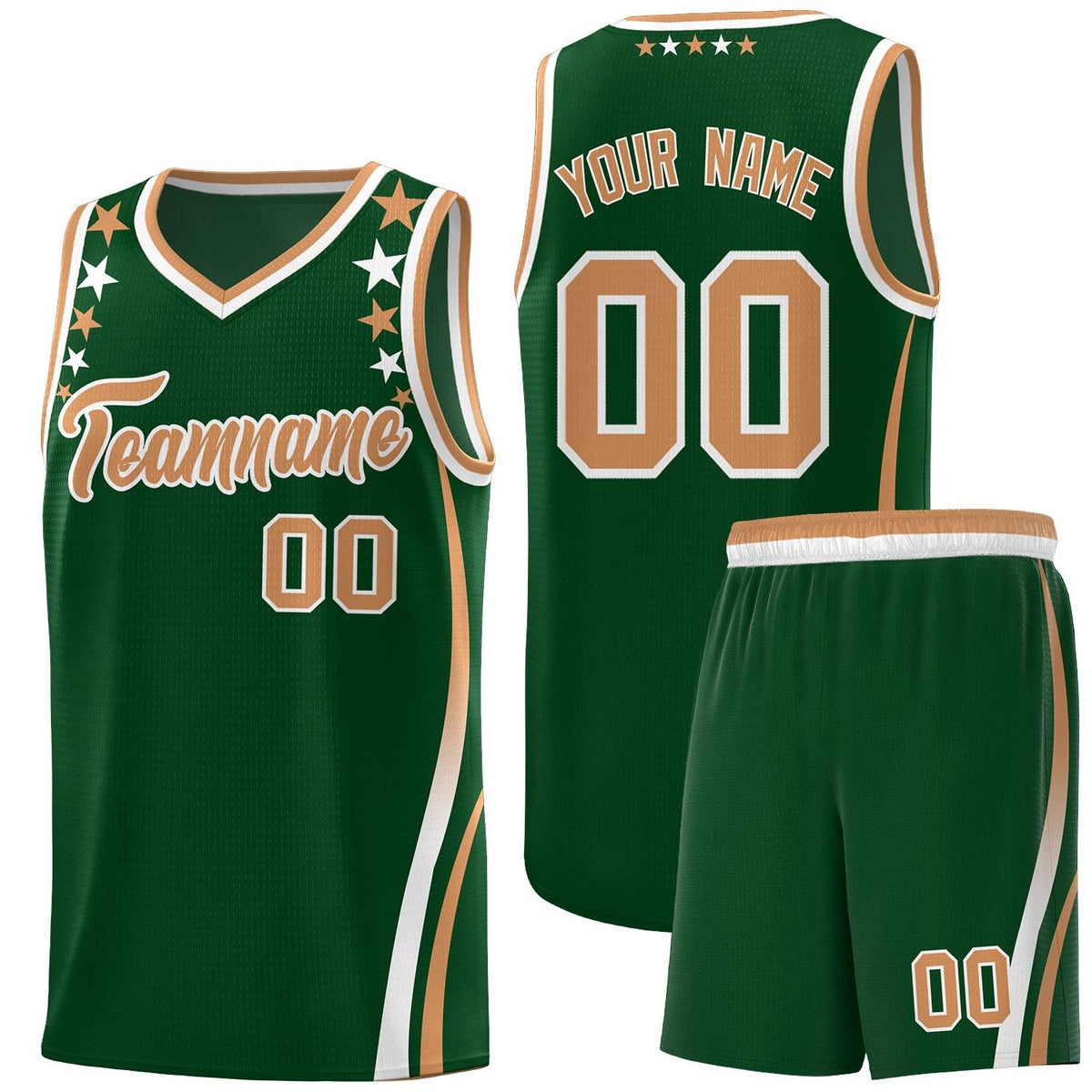 Custom Green Shoulders Star Pattern Side Color Block Sports Uniform Basketball Jersey