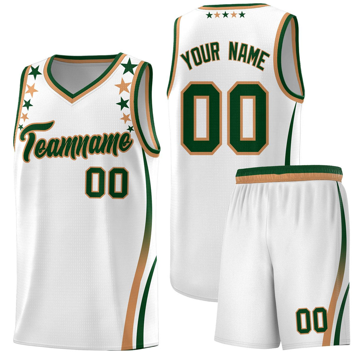 Custom White Shoulders Star Pattern Side Color Block Sports Uniform Basketball Jersey