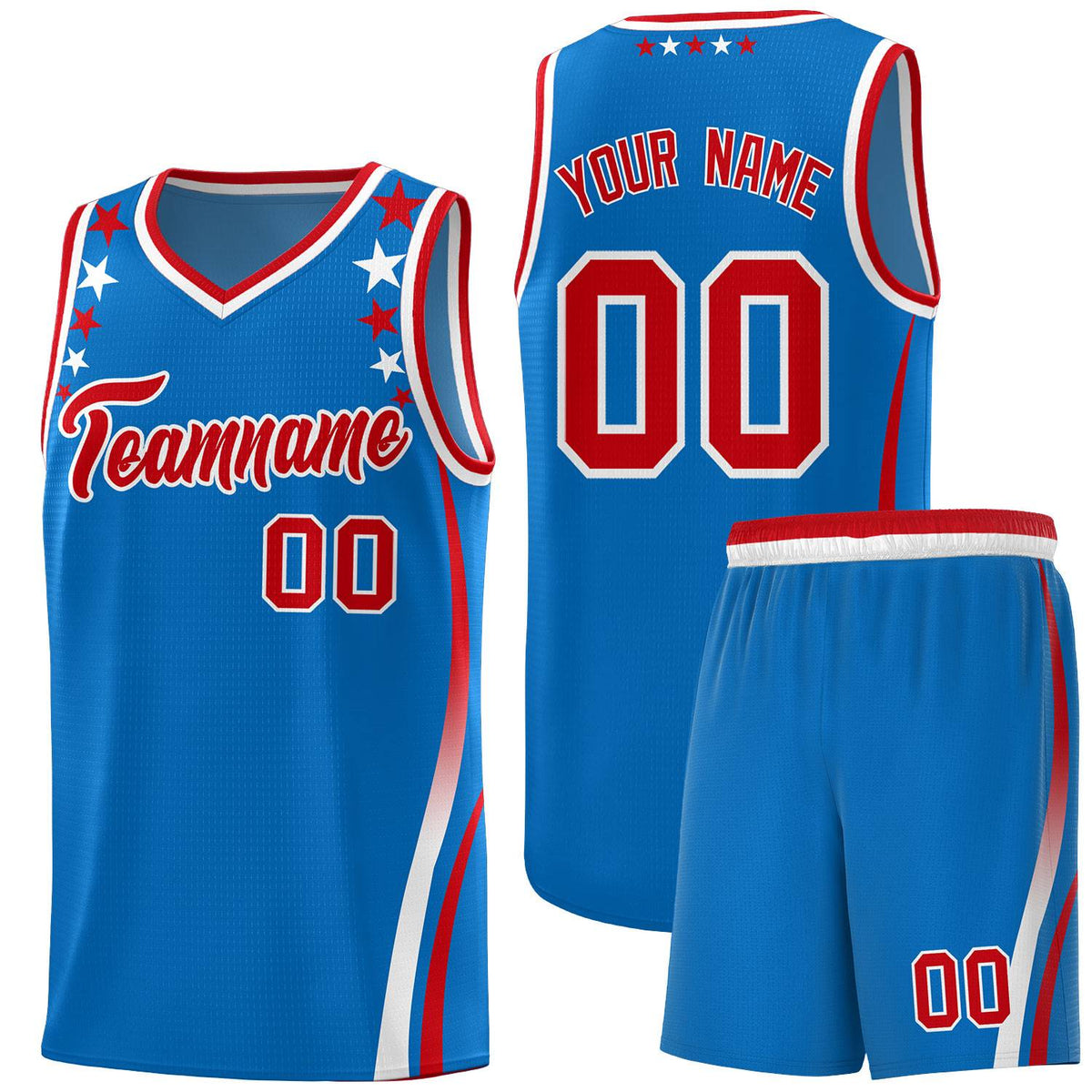 Custom Royal Shoulders Star Pattern Side Color Block Sports Uniform Basketball Jersey