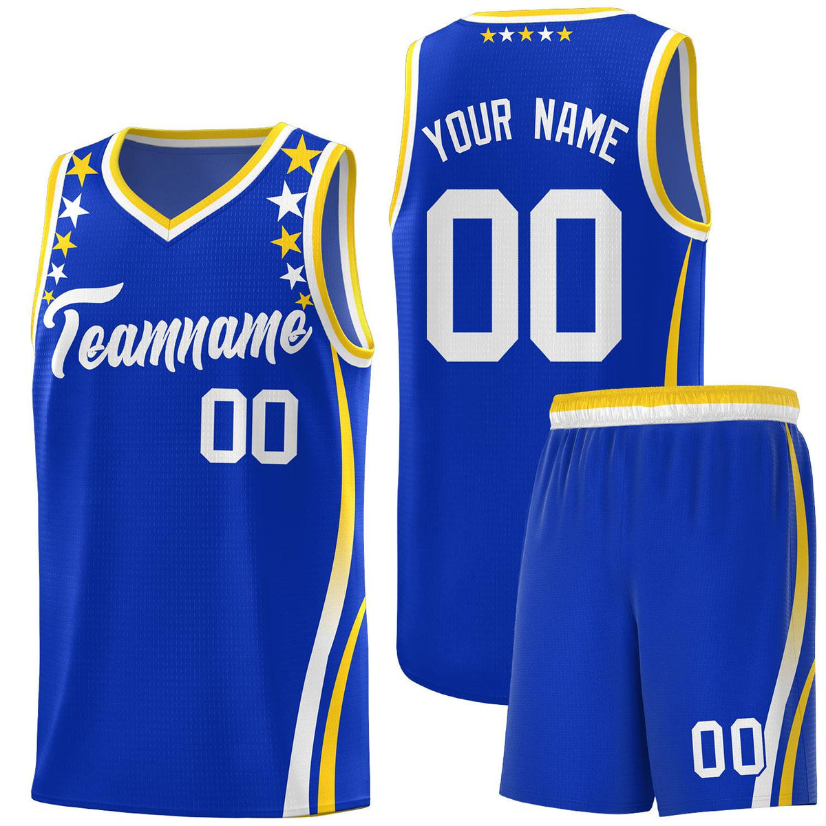 Custom Royal Shoulders Star Pattern Side Color Block Sports Uniform Basketball Jersey