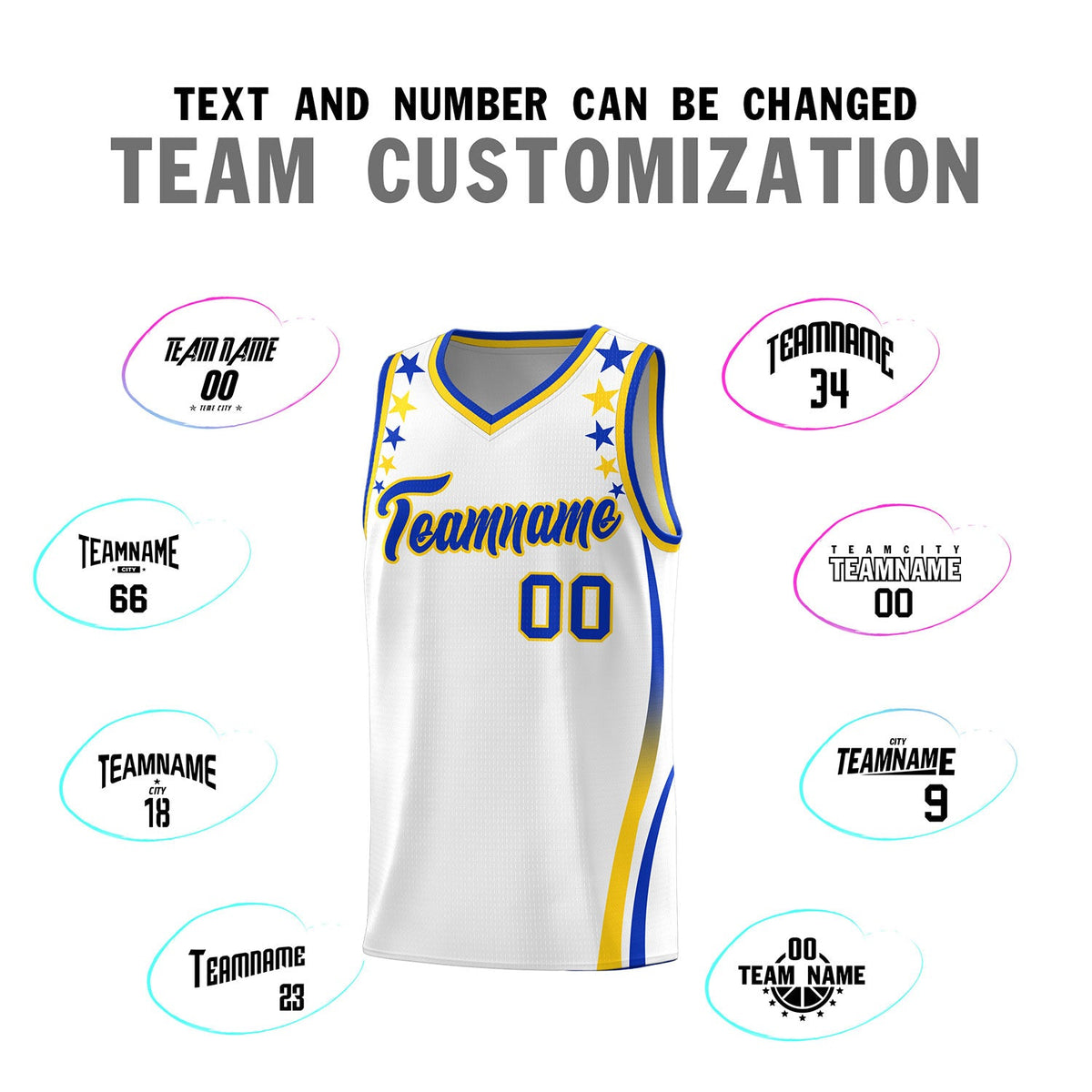 Custom White Shoulders Star Pattern Side Color Block Sports Uniform Basketball Jersey