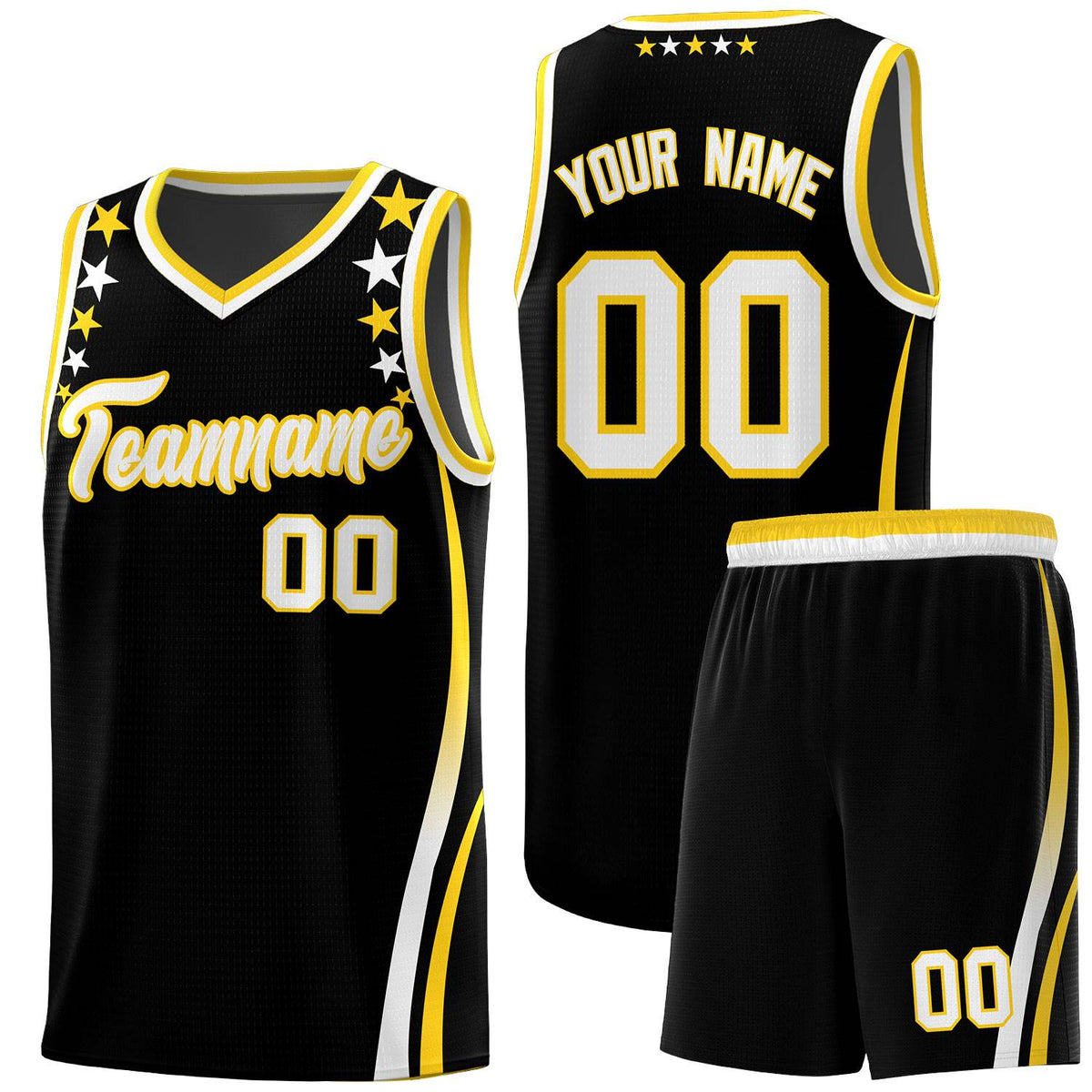 Custom Black Shoulders Star Pattern Side Color Block Sports Uniform Basketball Jersey