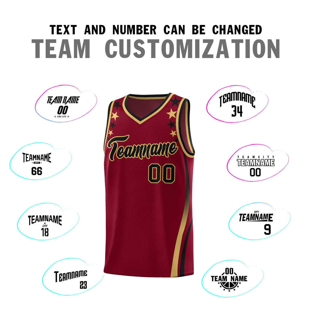 Custom Crimson Shoulders Star Pattern Side Color Block Sports Uniform Basketball Jersey
