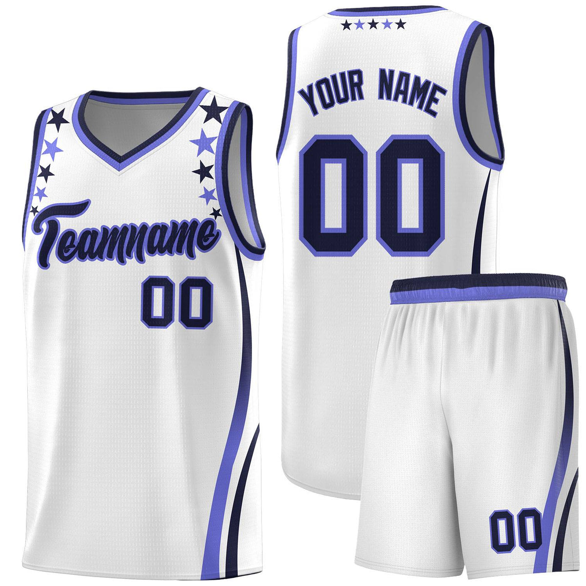 Custom White Shoulders Star Pattern Side Color Block Sports Uniform Basketball Jersey