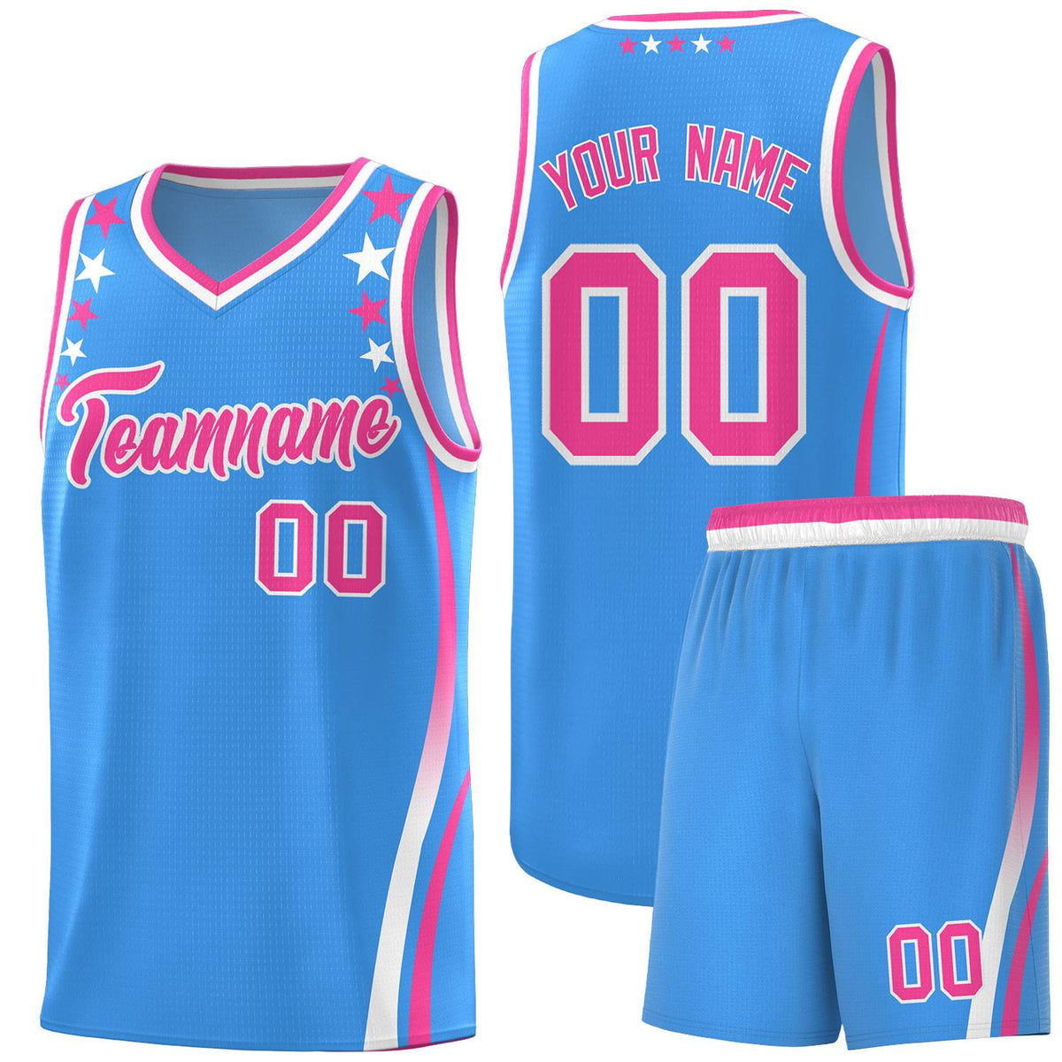 Custom Light Blue Shoulders Star Pattern Side Color Block Sports Uniform Basketball Jersey