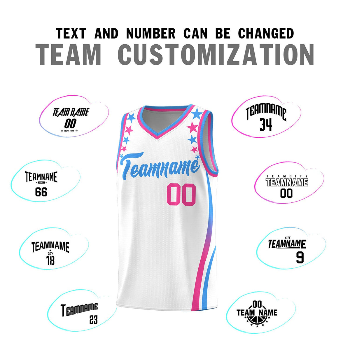 Custom White Shoulders Star Pattern Side Color Block Sports Uniform Basketball Jersey