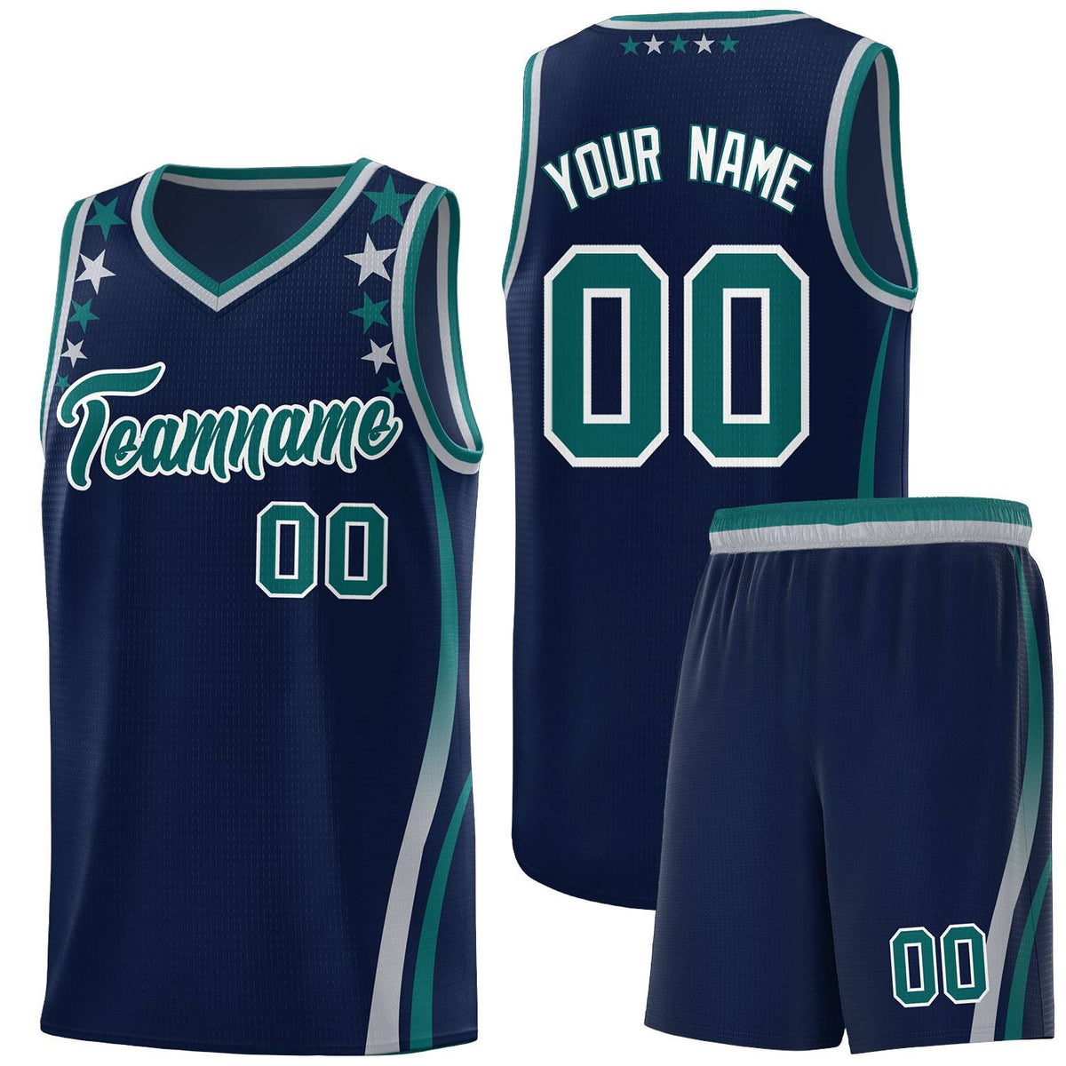 Custom Navy Shoulders Star Pattern Side Color Block Sports Uniform Basketball Jersey