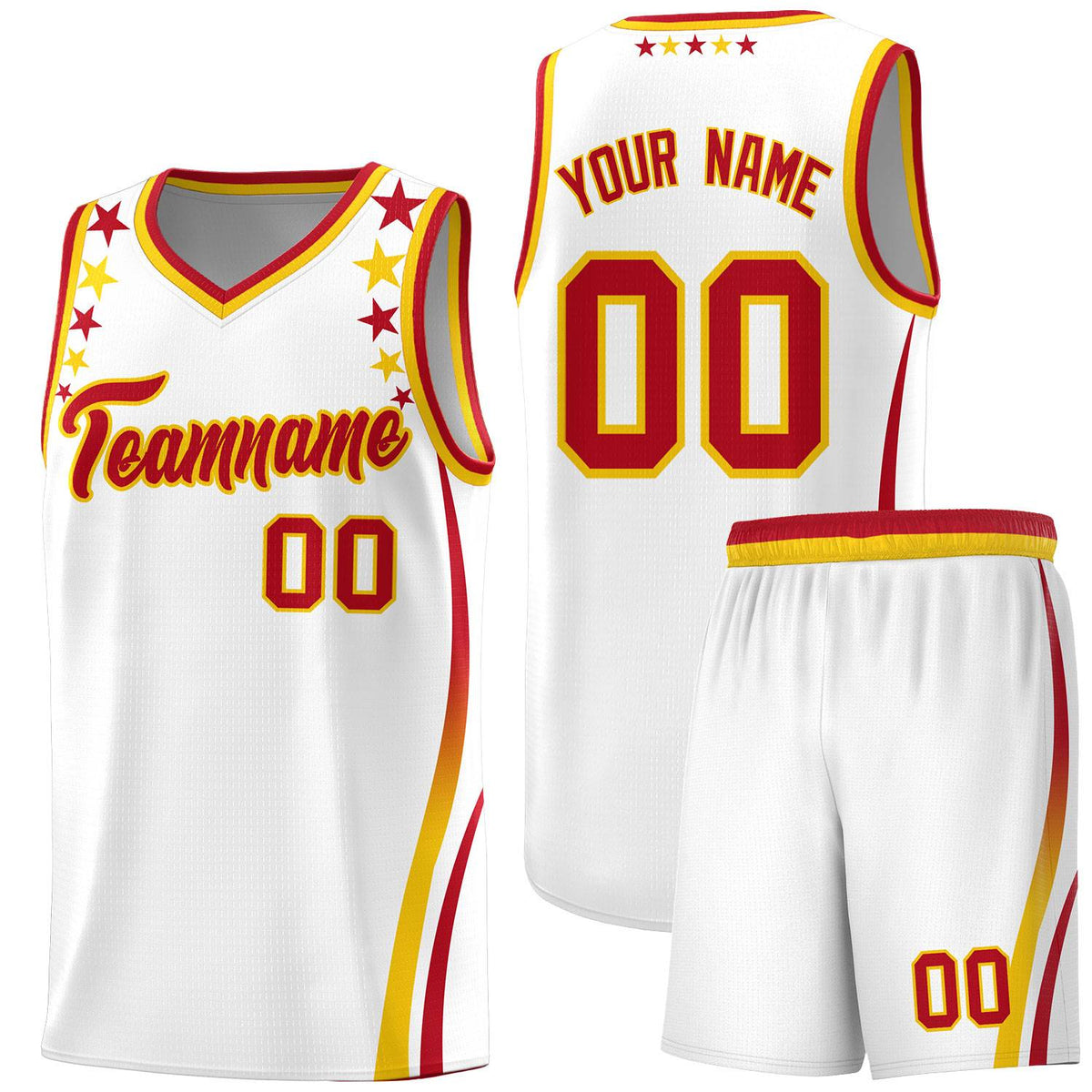 Custom White Shoulders Star Pattern Side Color Block Sports Uniform Basketball Jersey