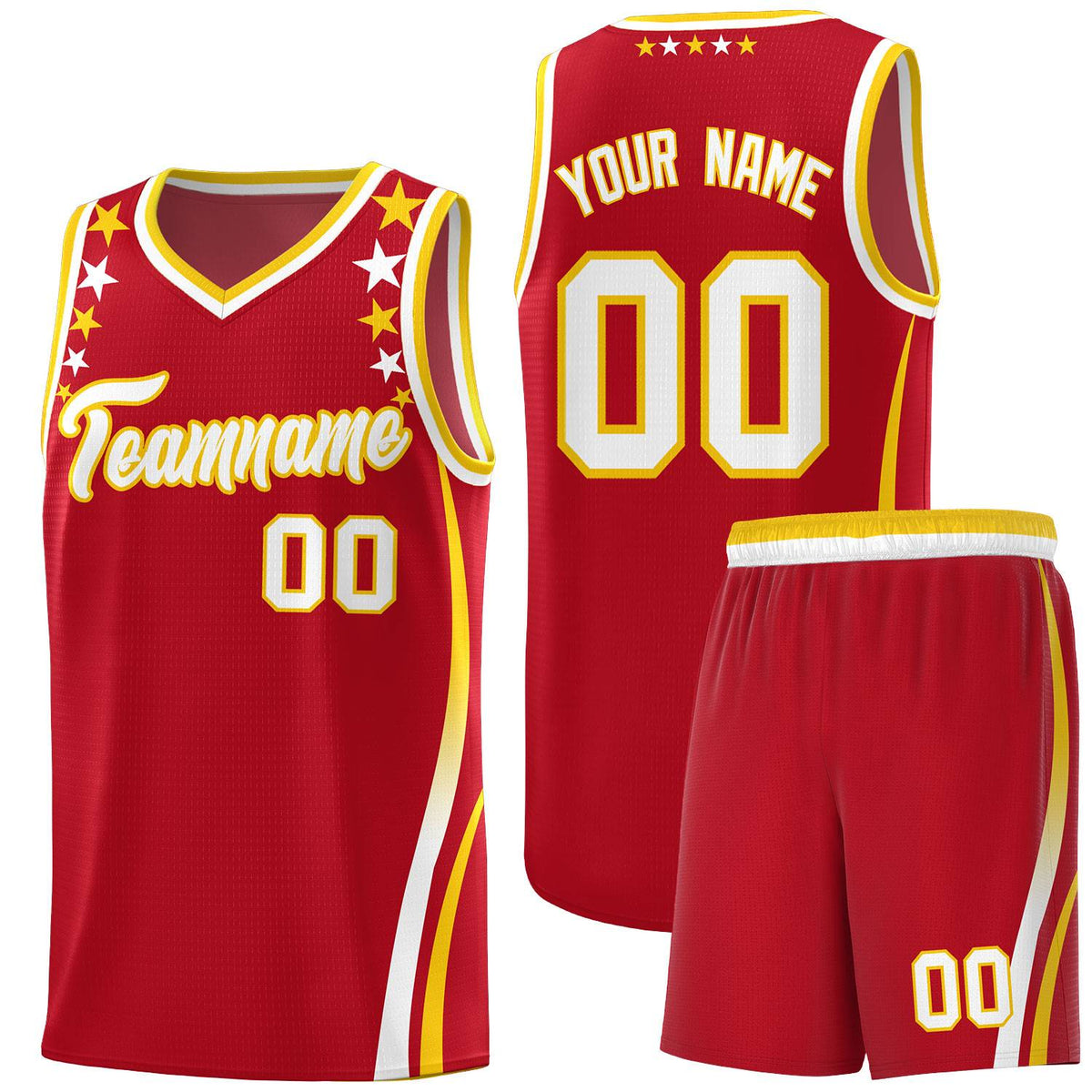 Custom Red Shoulders Star Pattern Side Color Block Sports Uniform Basketball Jersey