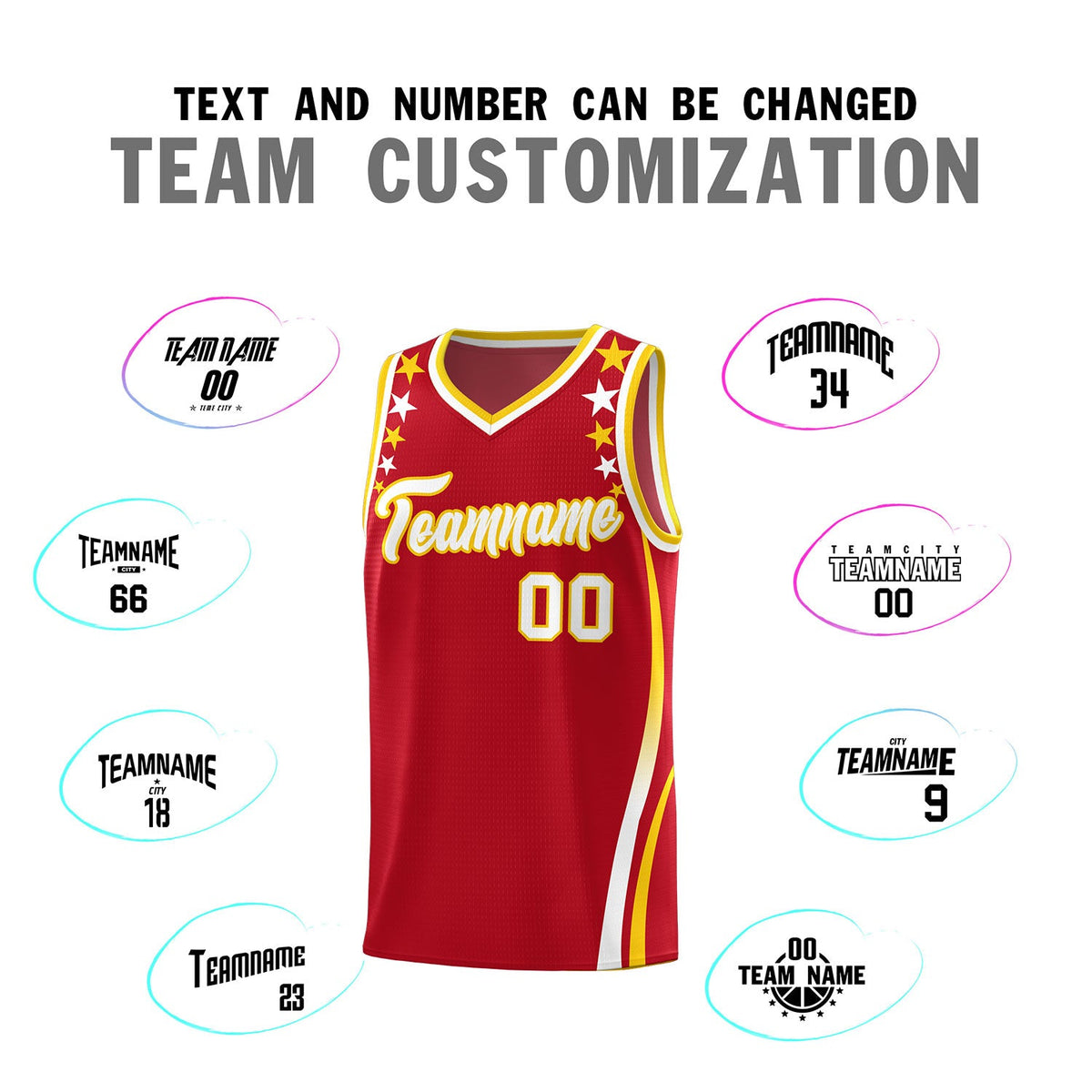 Custom Red Shoulders Star Pattern Side Color Block Sports Uniform Basketball Jersey