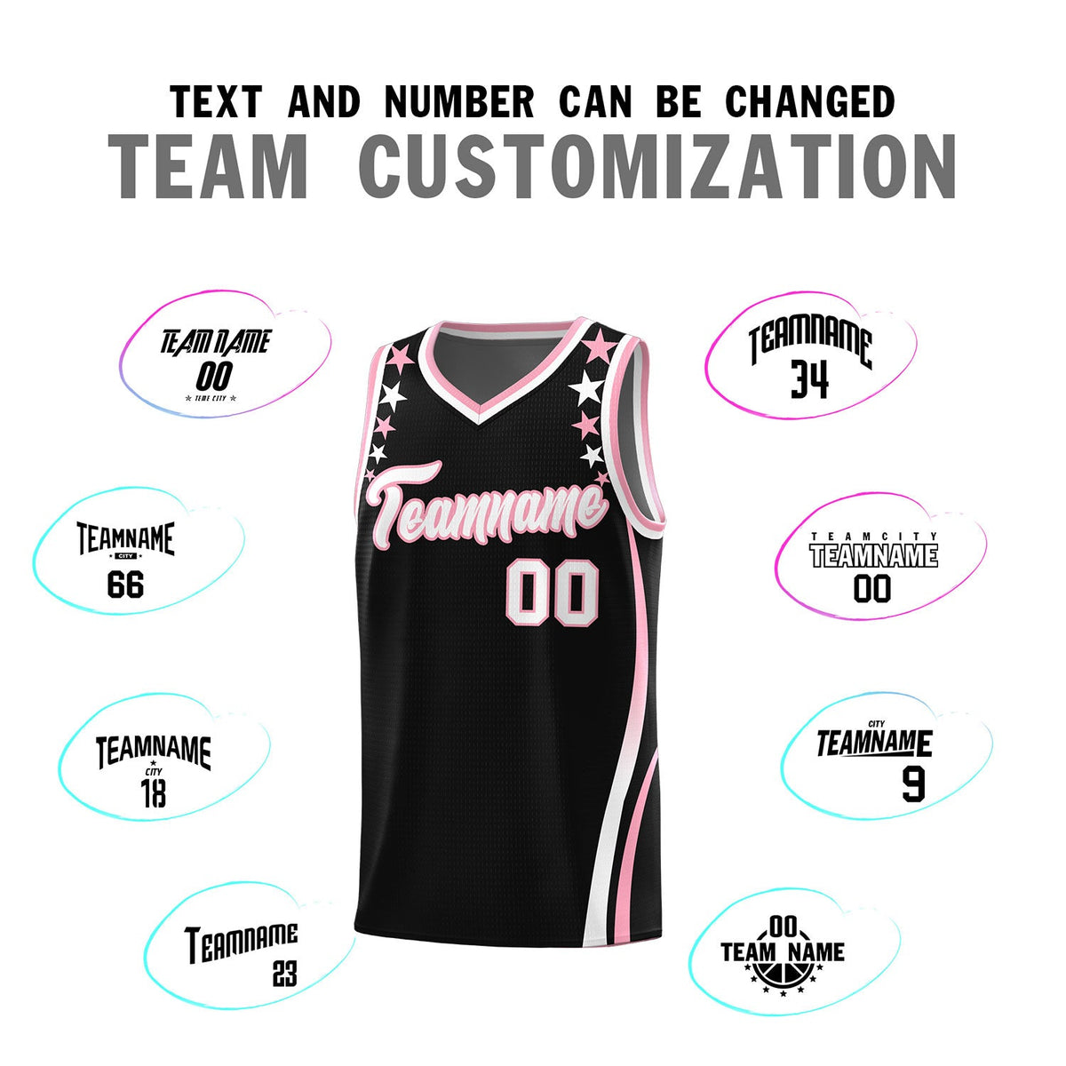 Custom Black Shoulders Star Pattern Side Color Block Sports Uniform Basketball Jersey