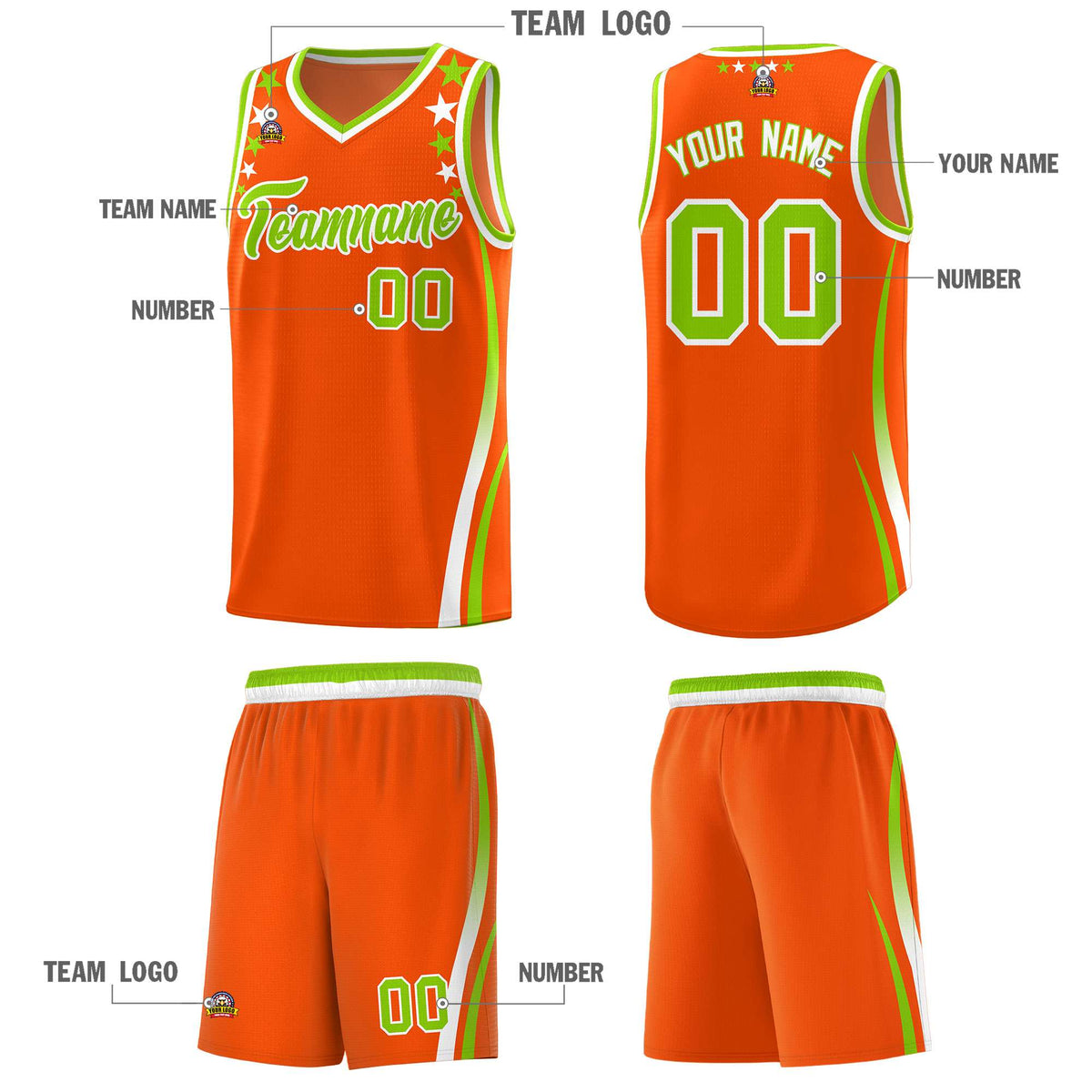 Custom Orange Shoulders Star Pattern Side Color Block Sports Uniform Basketball Jersey
