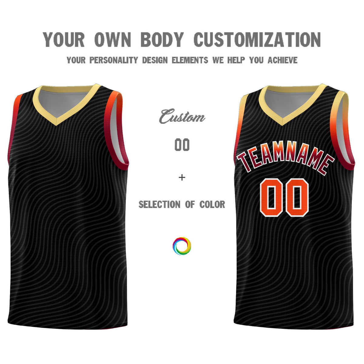 Custom Black Khaki Wave Pattern Sports Uniform Basketball Jersey