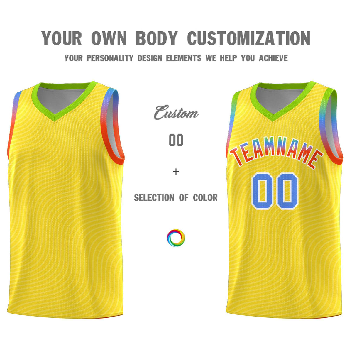 Custom Gold Neon Green Wave Pattern Sports Uniform Basketball Jersey