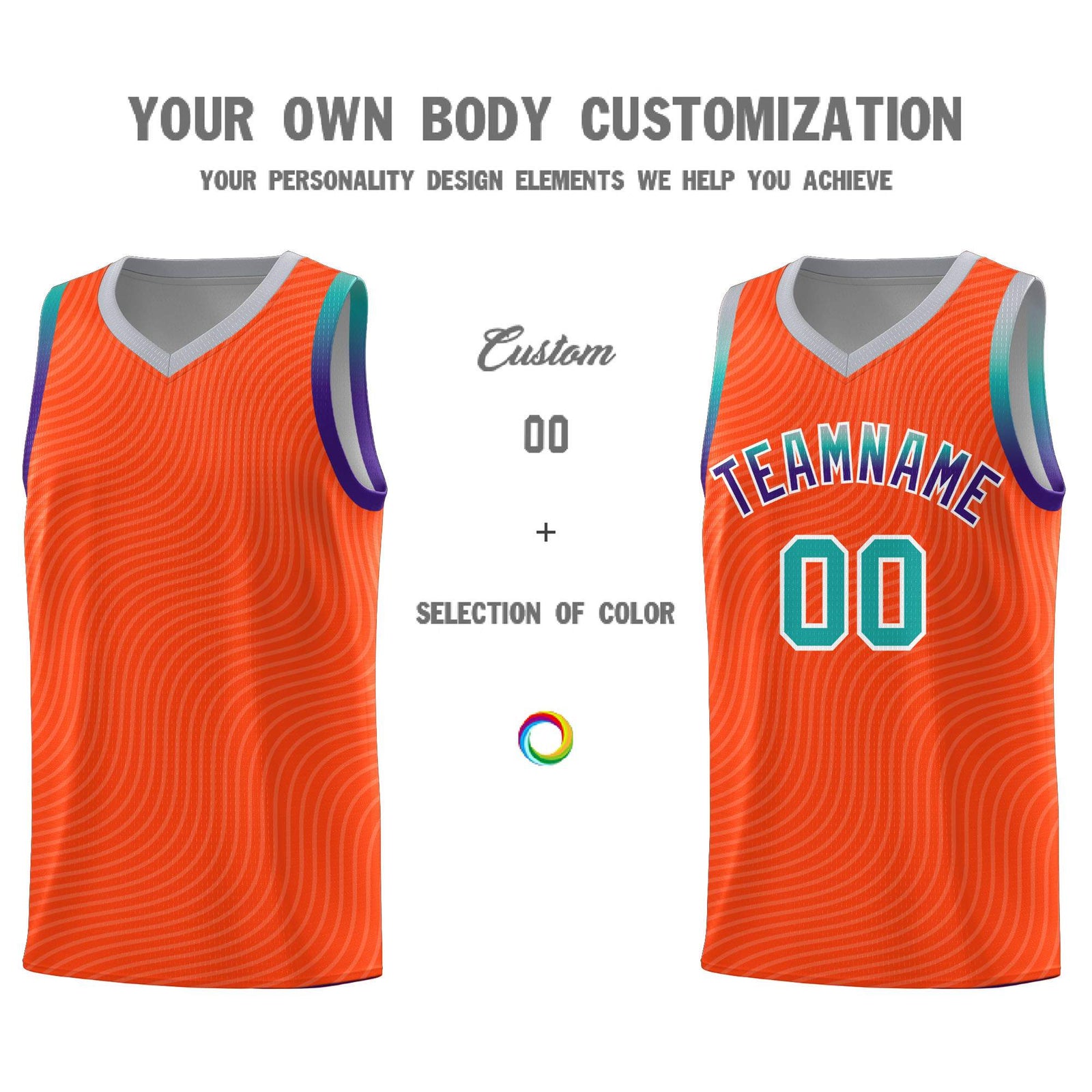 Custom Orange Gray Wave Pattern Sports Uniform Basketball Jersey