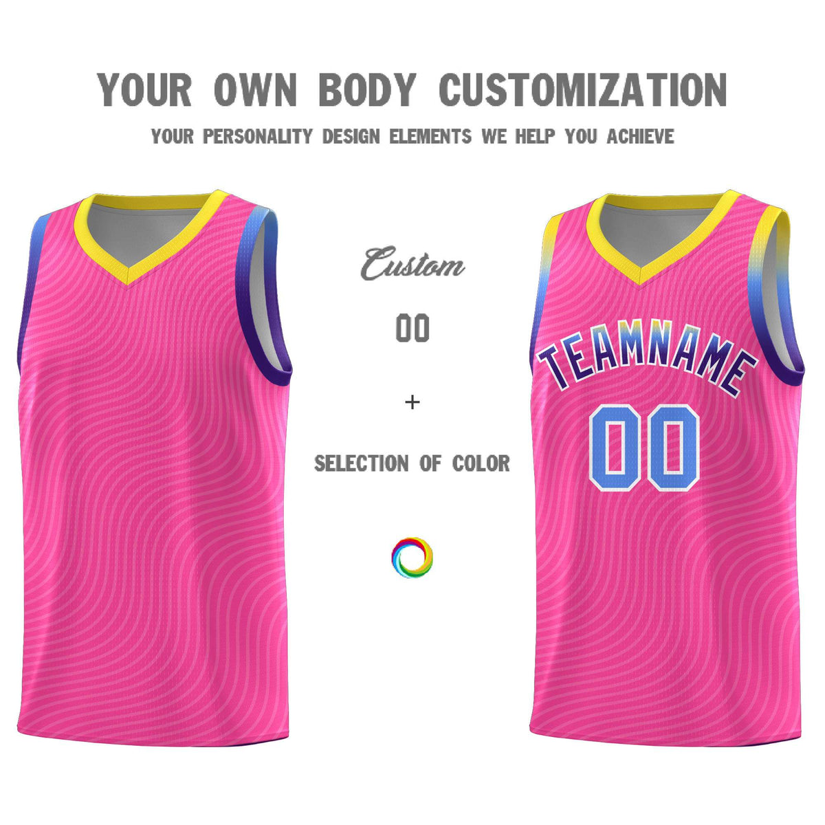 Custom Pink Gold Wave Pattern Sports Uniform Basketball Jersey