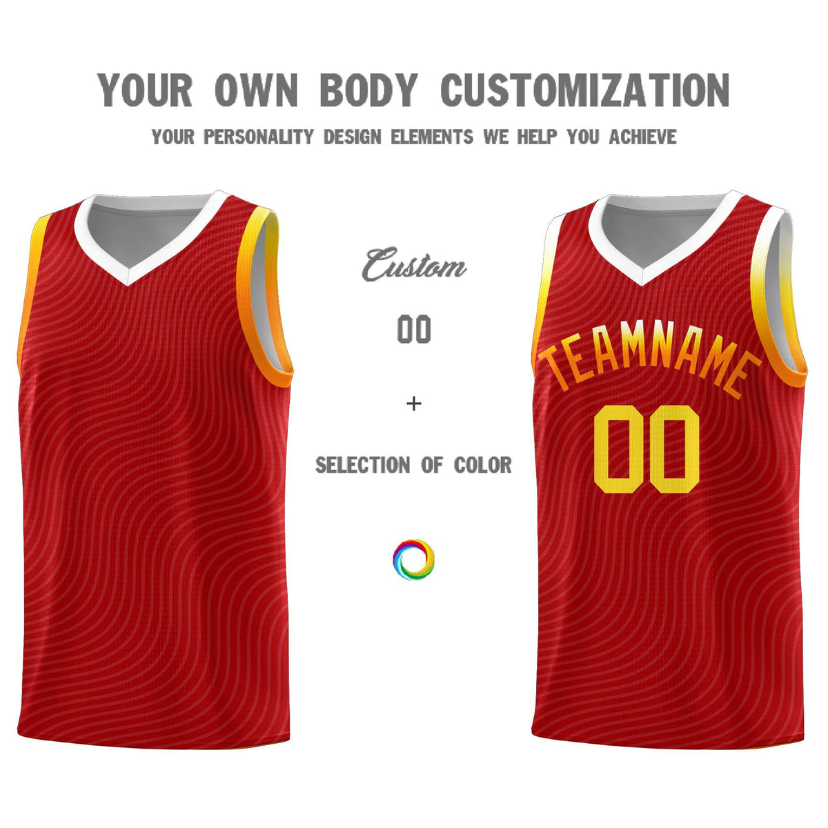 Custom Red White Wave Pattern Sports Uniform Basketball Jersey
