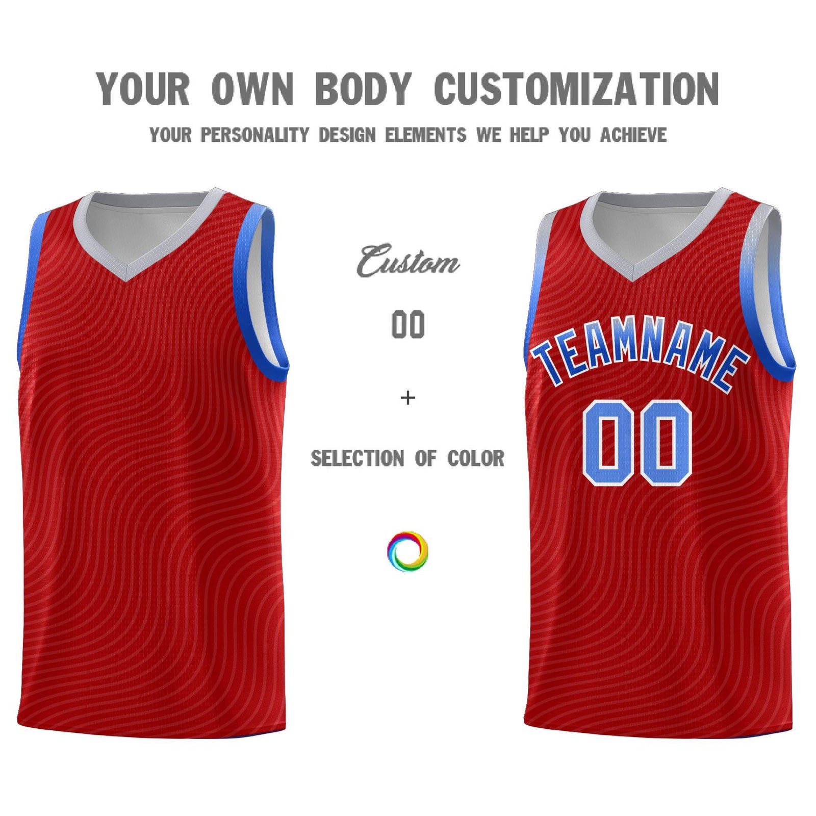 Custom Red Gray Wave Pattern Sports Uniform Basketball Jersey
