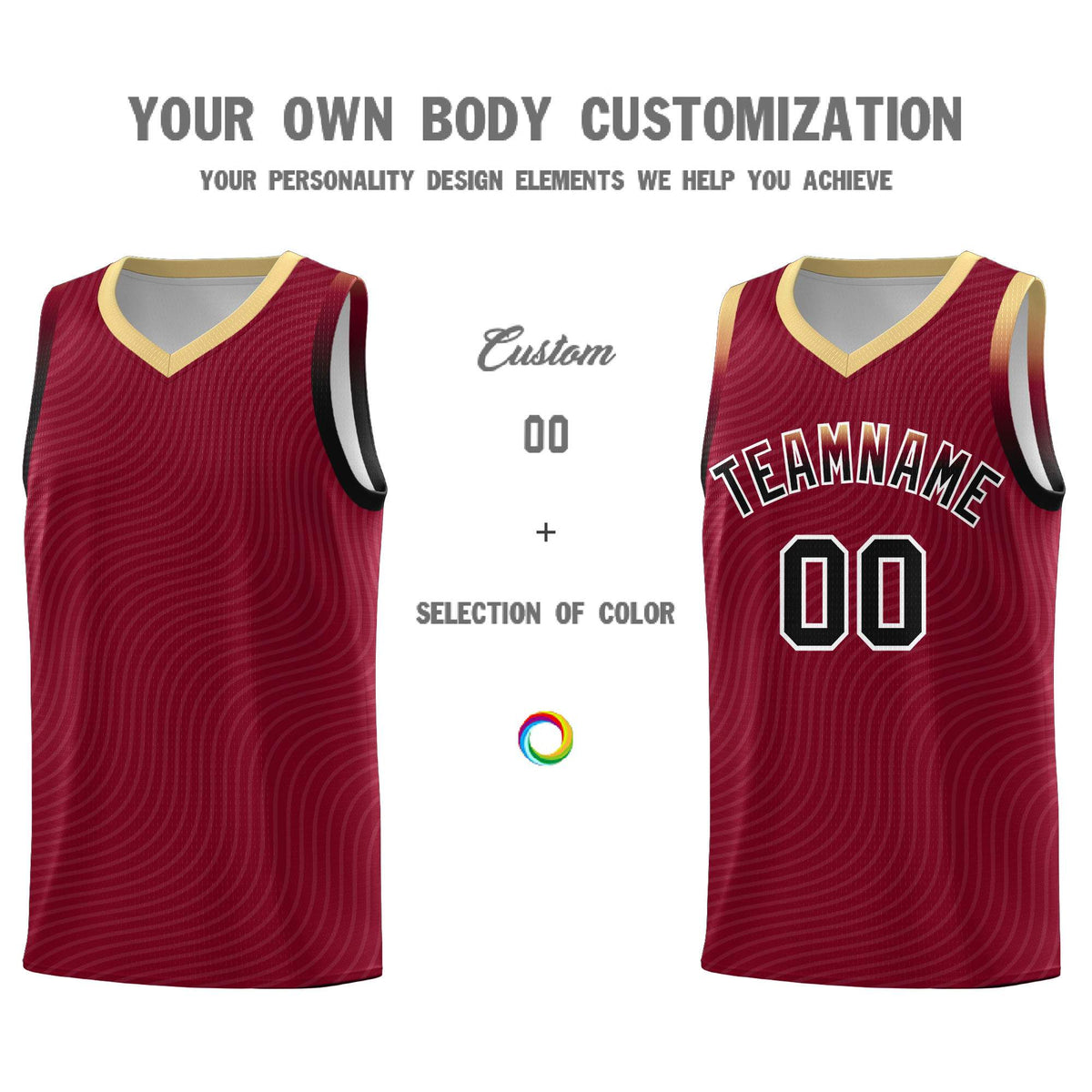 Custom Crimson Khaki Wave Pattern Sports Uniform Basketball Jersey