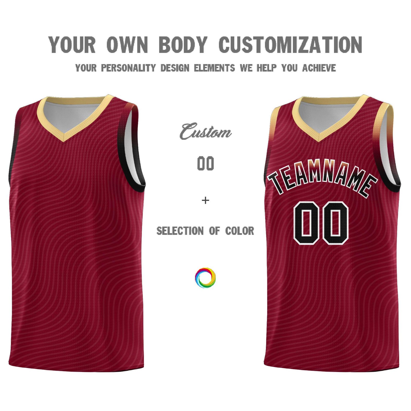 Custom Crimson Khaki Wave Pattern Sports Uniform Basketball Jersey