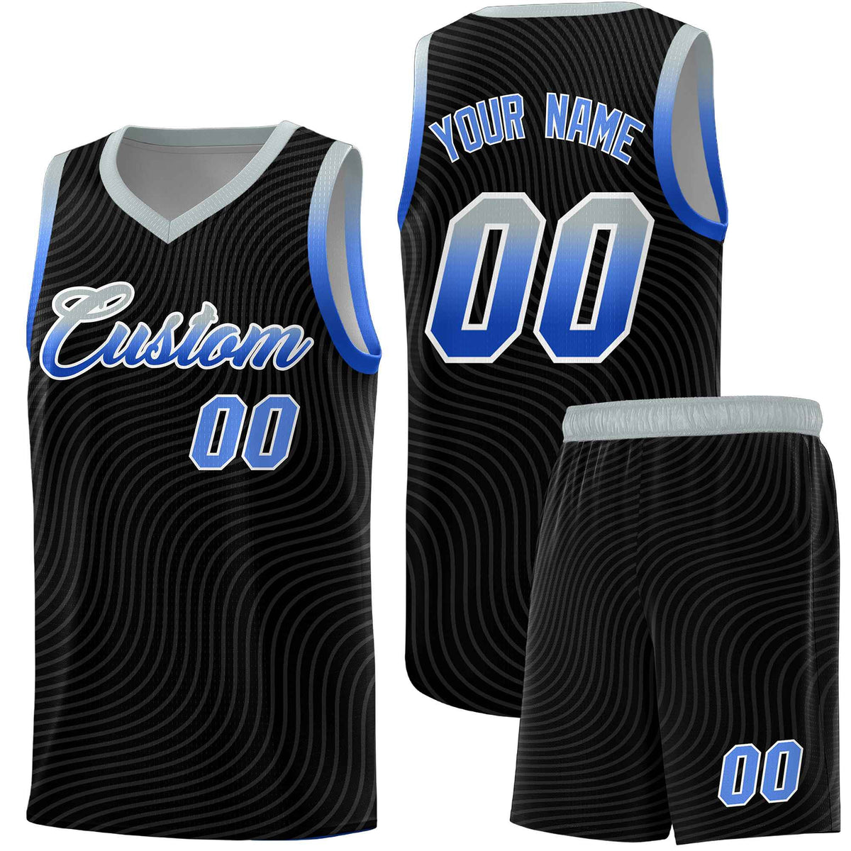 Custom Black Gray Wave Pattern Sports Uniform Basketball Jersey