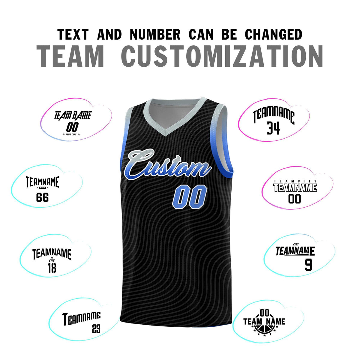Custom Black Gray Wave Pattern Sports Uniform Basketball Jersey