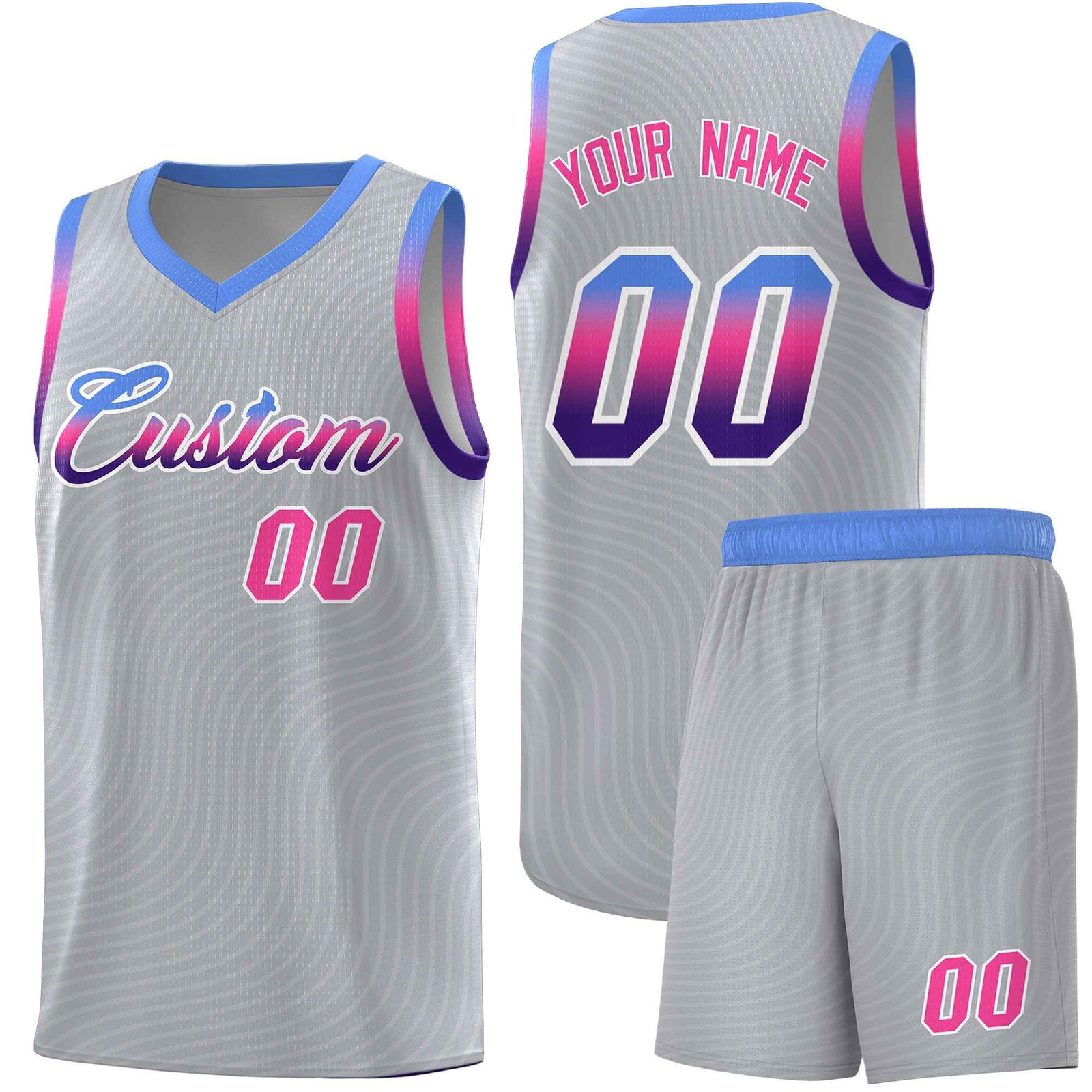 Custom Gray Light Blue Wave Pattern Sports Uniform Basketball Jersey