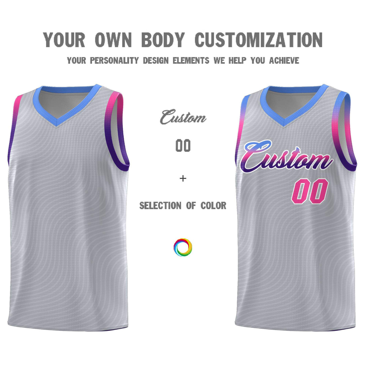 Custom Gray Light Blue Wave Pattern Sports Uniform Basketball Jersey