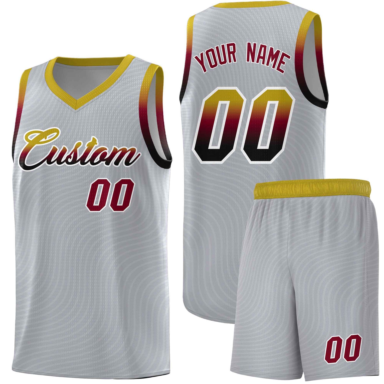 Custom Gray Old Gold Wave Pattern Sports Uniform Basketball Jersey
