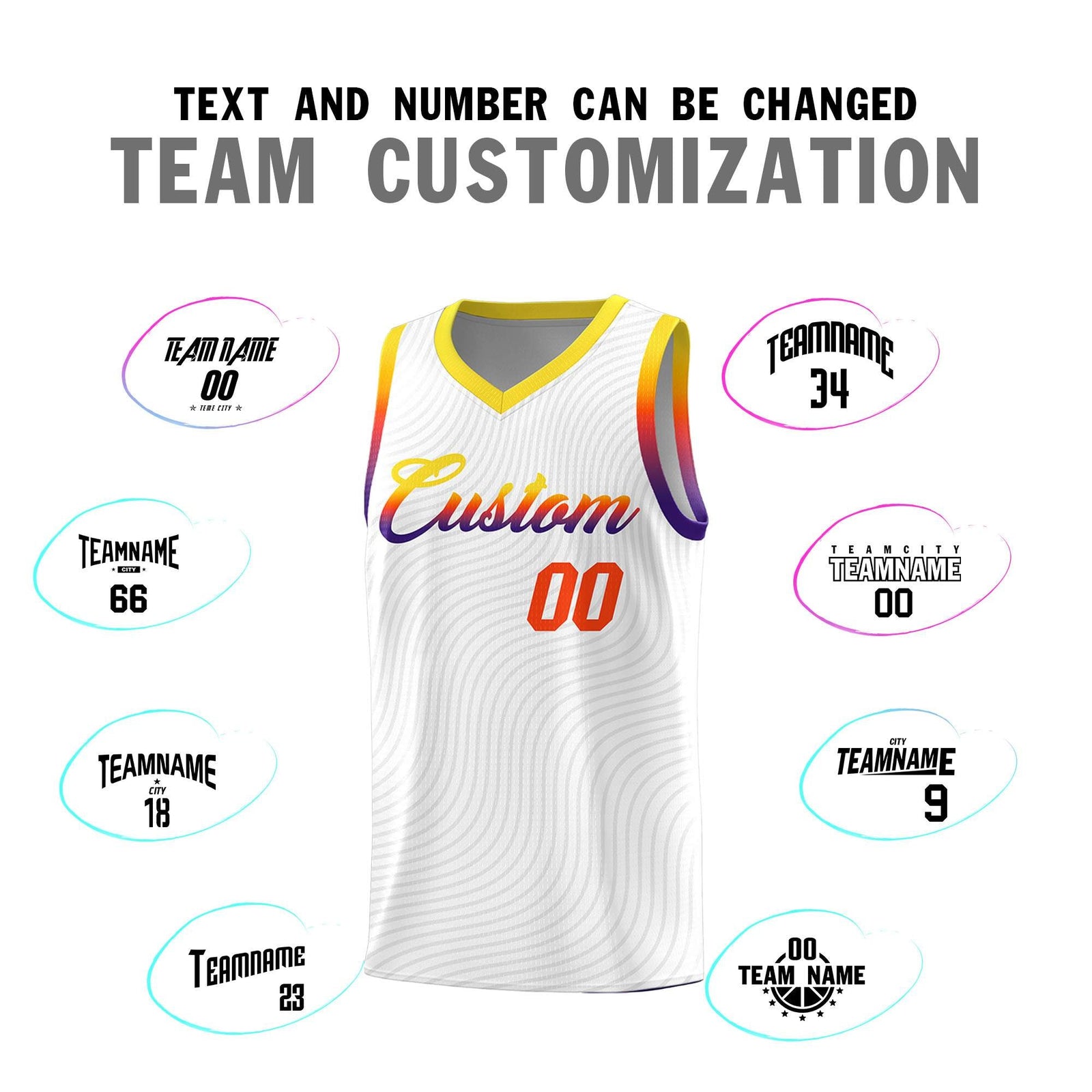 Custom White Gold Wave Pattern Sports Uniform Basketball Jersey