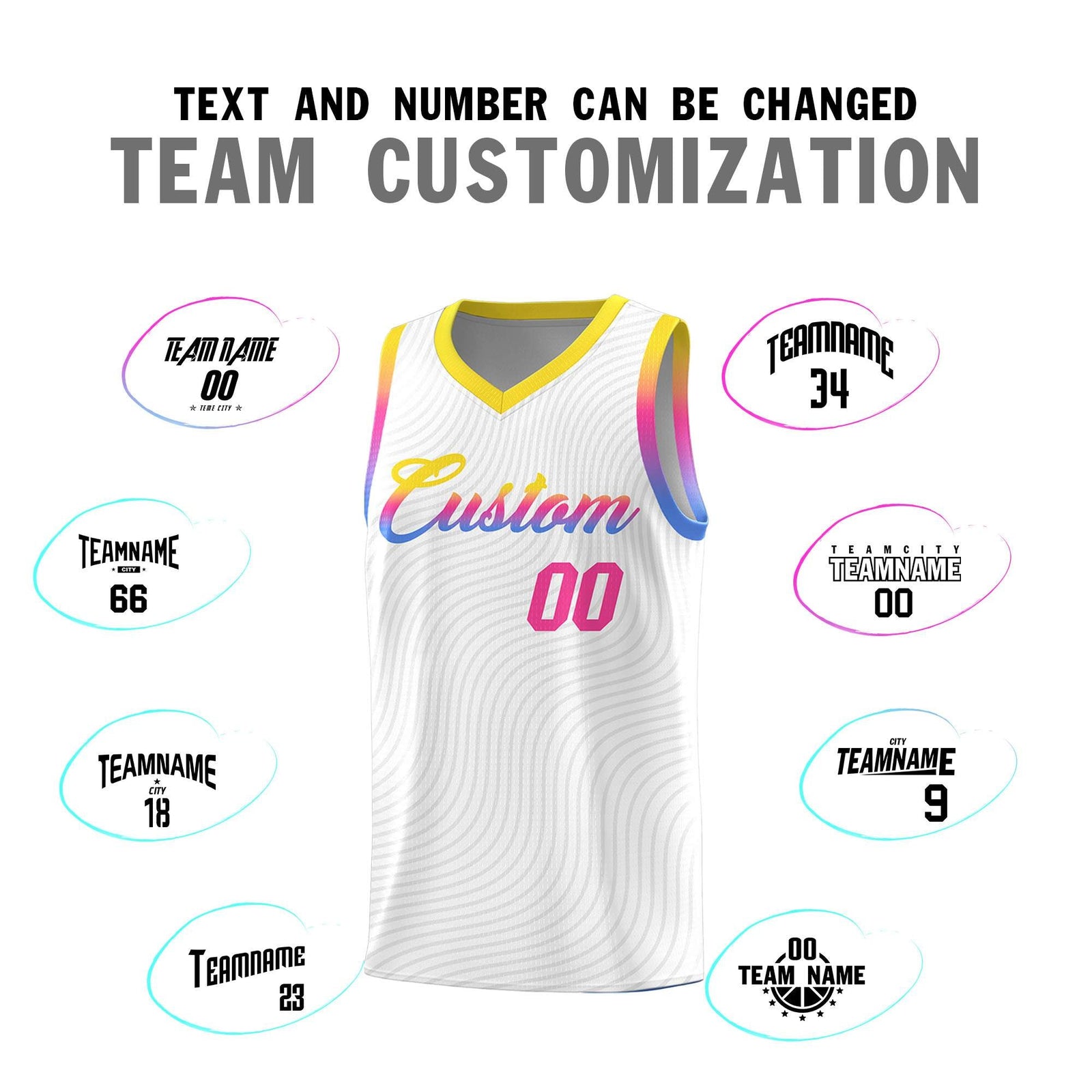 Custom White Gold Wave Pattern Sports Uniform Basketball Jersey