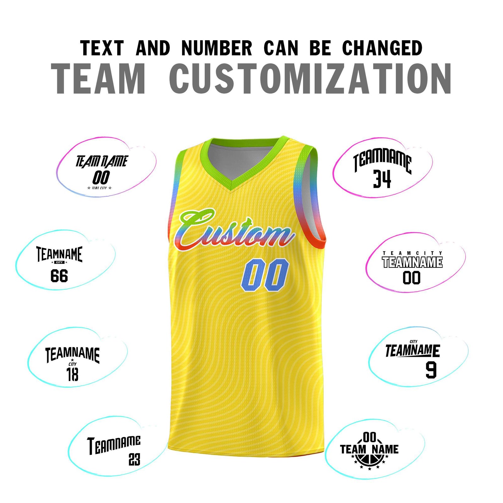 Custom Gold Neon Green Wave Pattern Sports Uniform Basketball Jersey