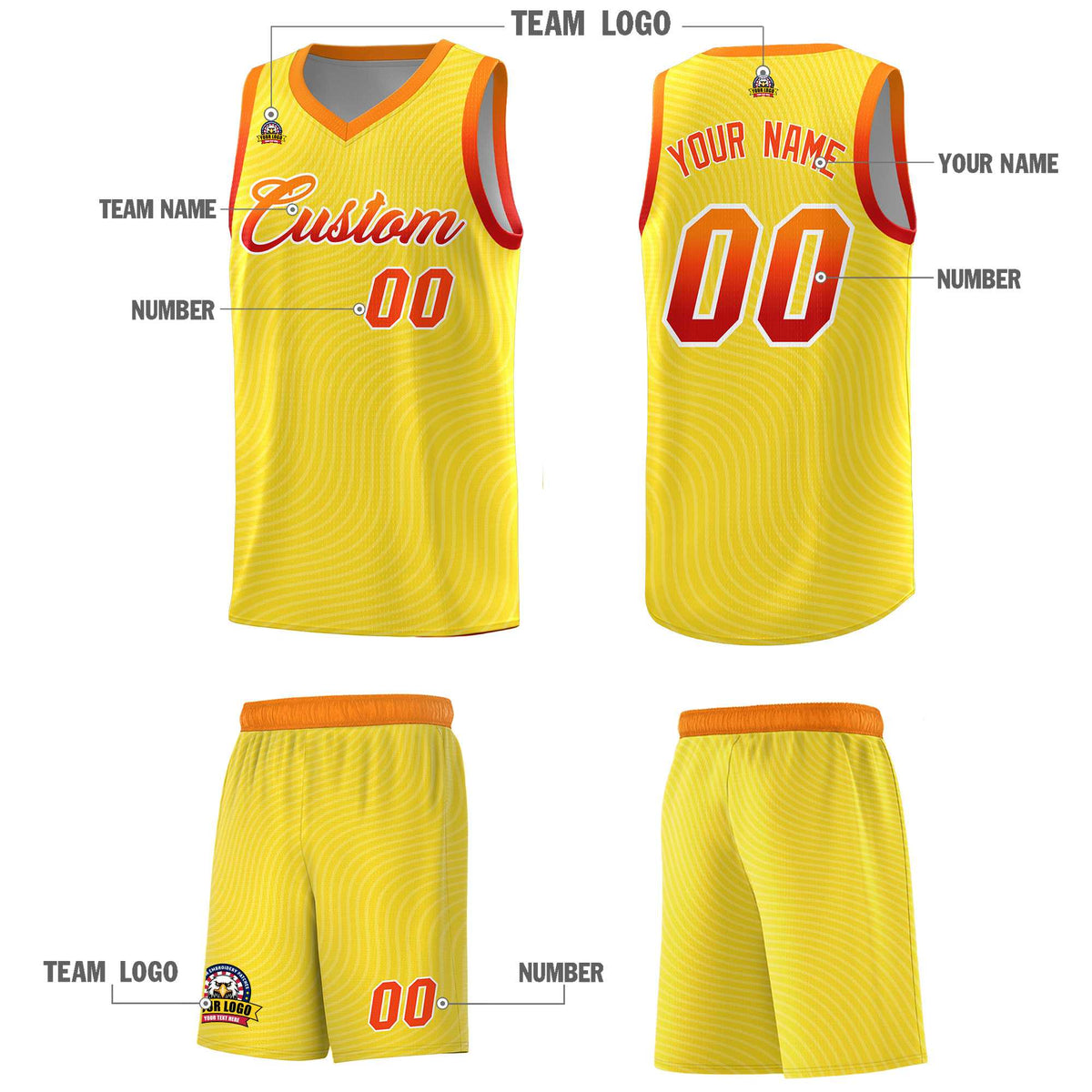 Custom Gold Orange Wave Pattern Sports Uniform Basketball Jersey