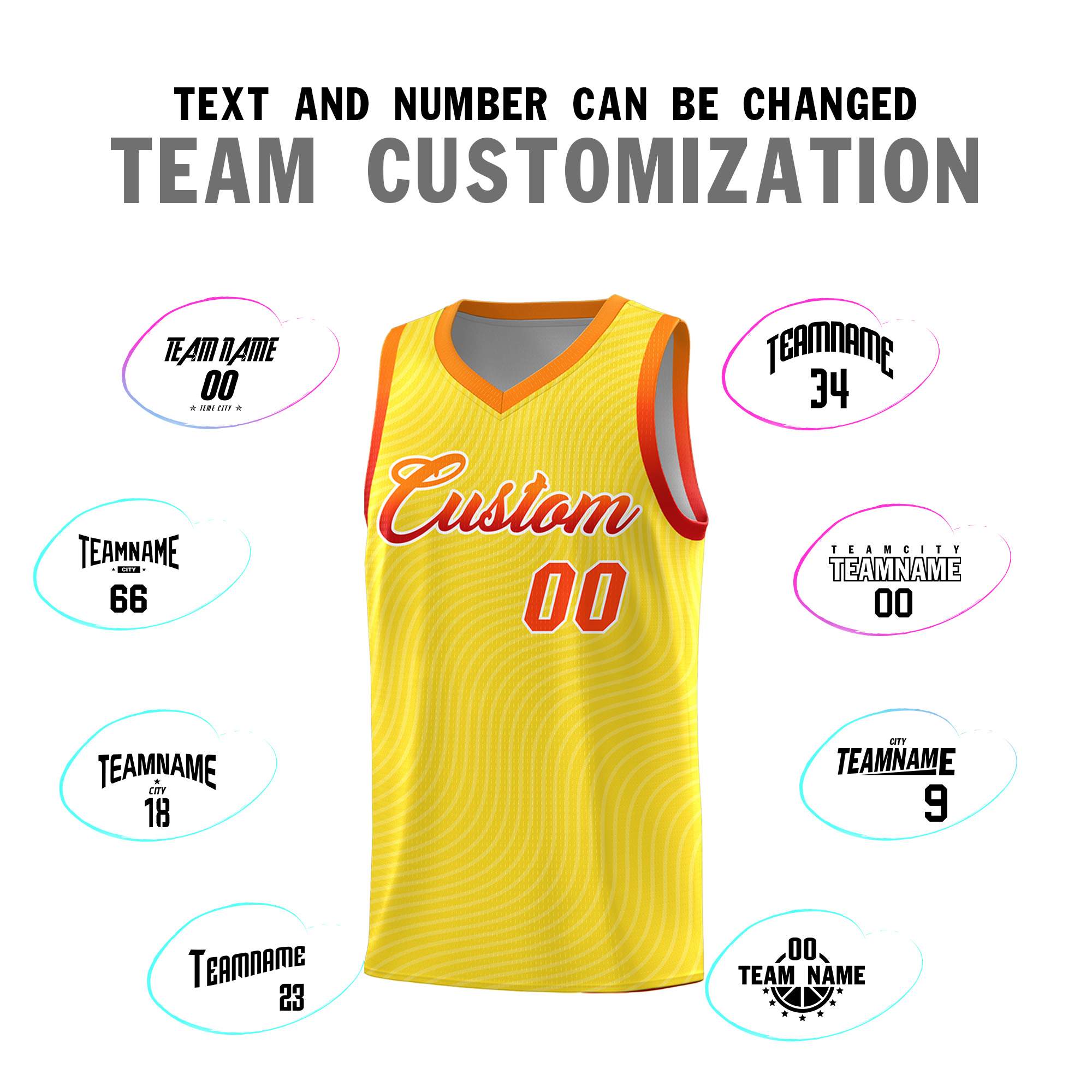Custom Gold Orange Wave Pattern Sports Uniform Basketball Jersey
