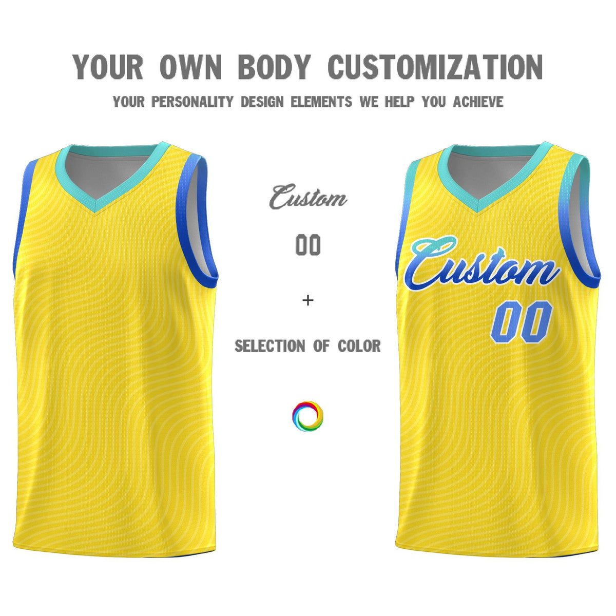 Custom Gold Bright Green Wave Pattern Sports Uniform Basketball Jersey