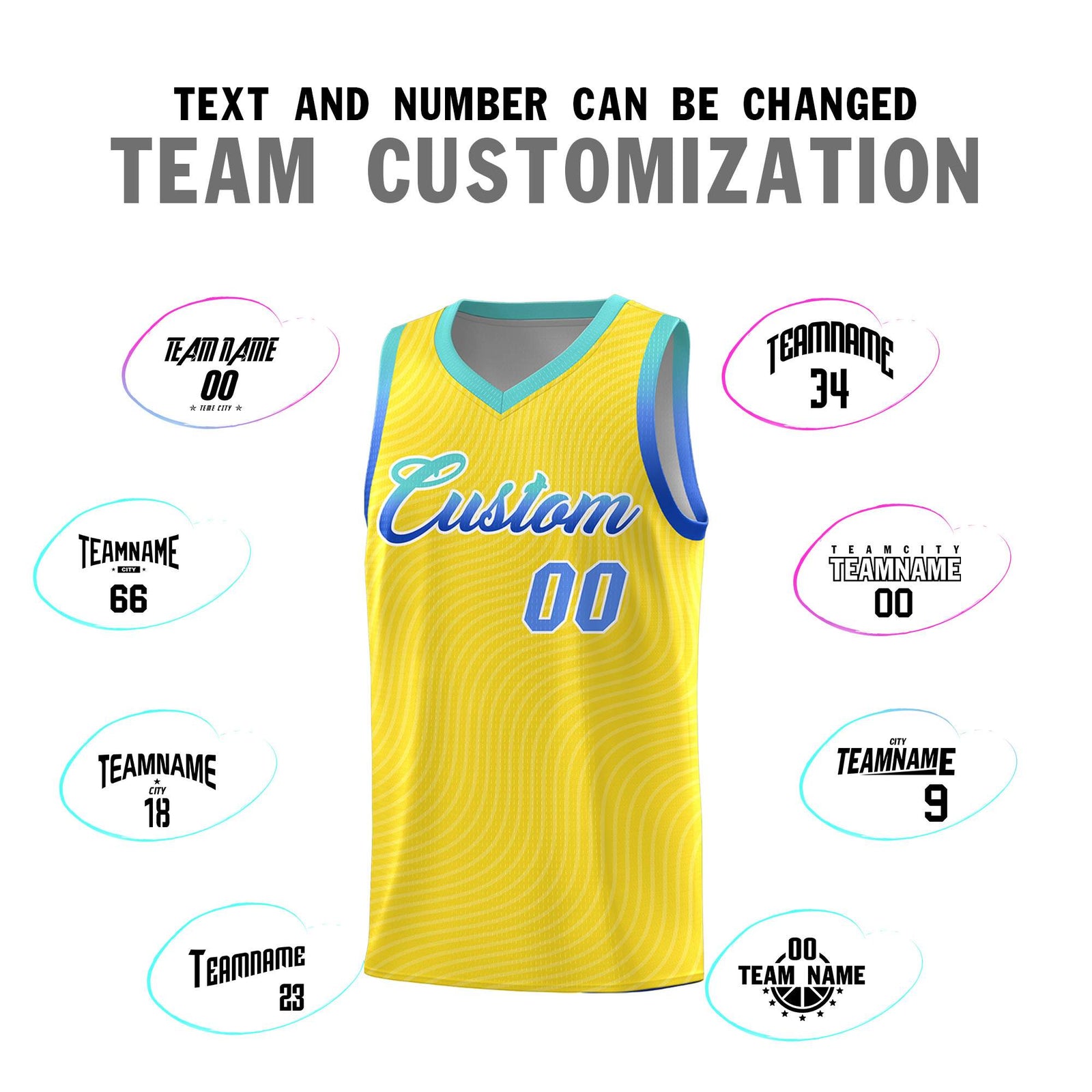 Custom Gold Bright Green Wave Pattern Sports Uniform Basketball Jersey