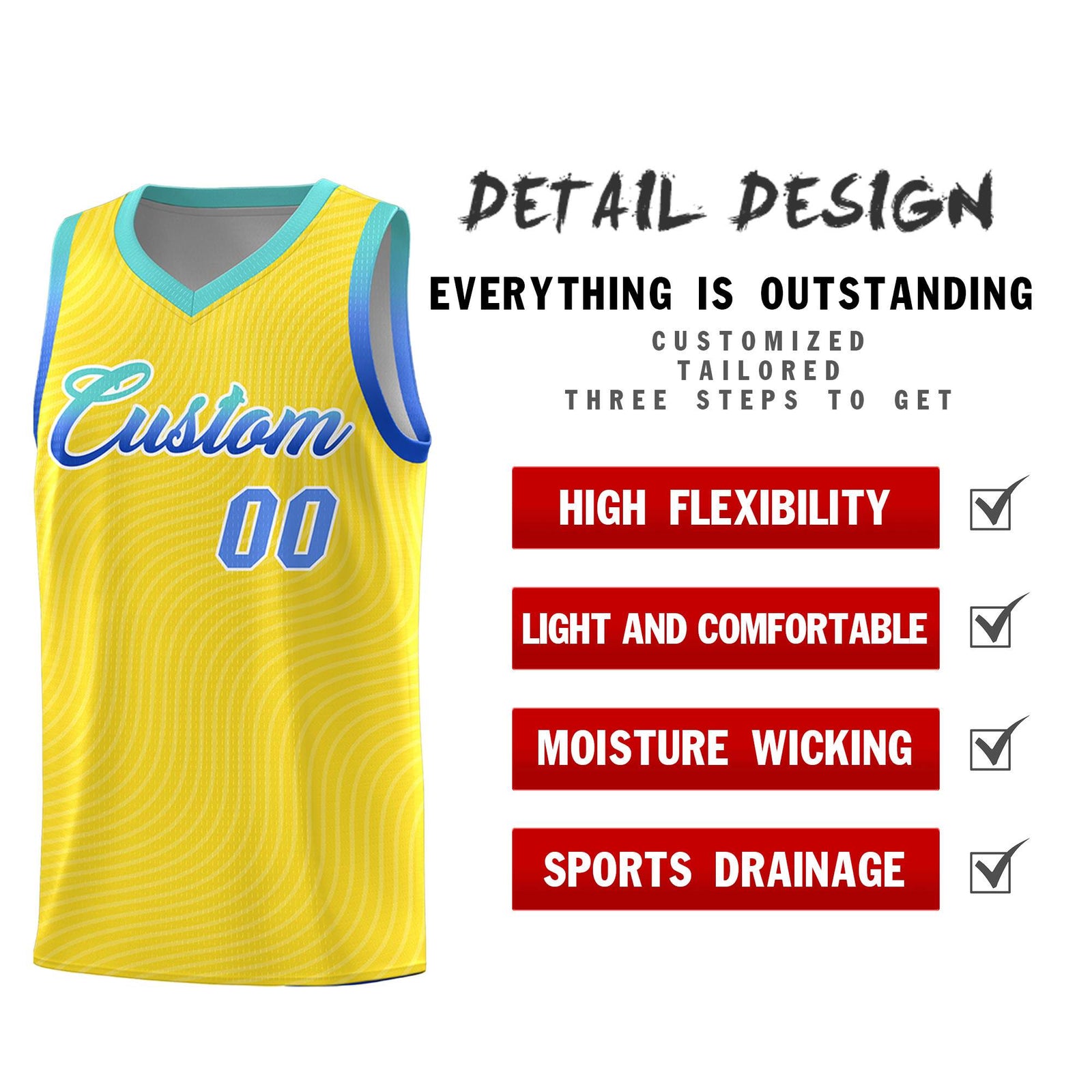 Custom Gold Bright Green Wave Pattern Sports Uniform Basketball Jersey