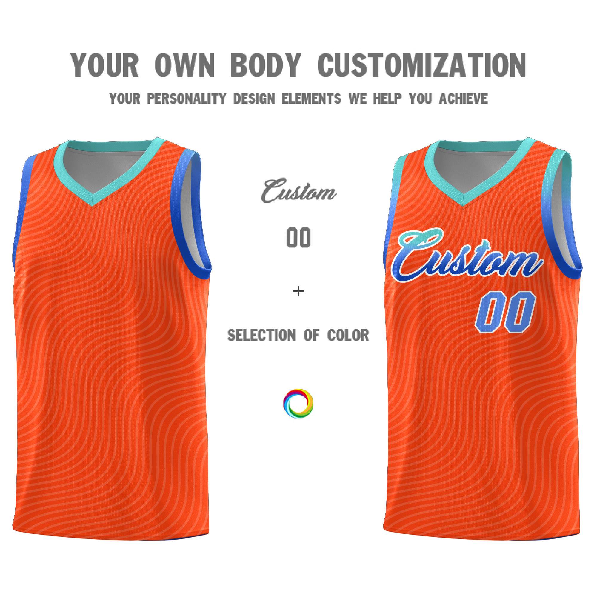 Custom Orange Bright Green Wave Pattern Sports Uniform Basketball Jersey