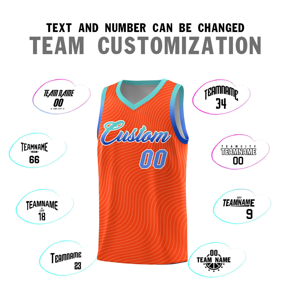 Custom Orange Bright Green Wave Pattern Sports Uniform Basketball Jersey