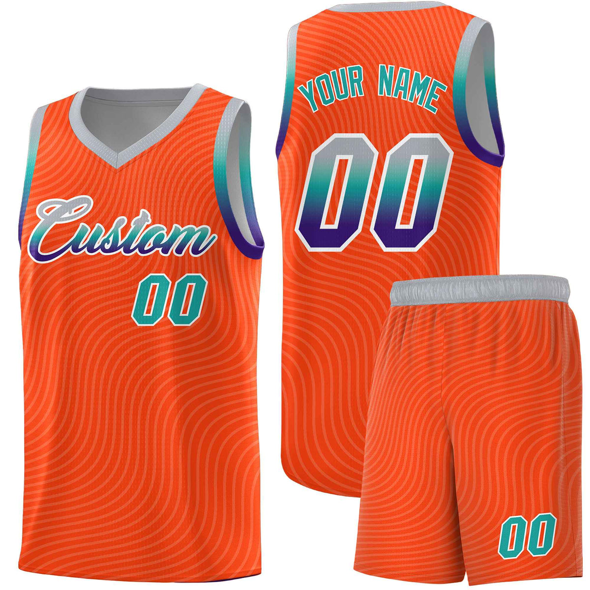 Custom Orange Gray Wave Pattern Sports Uniform Basketball Jersey