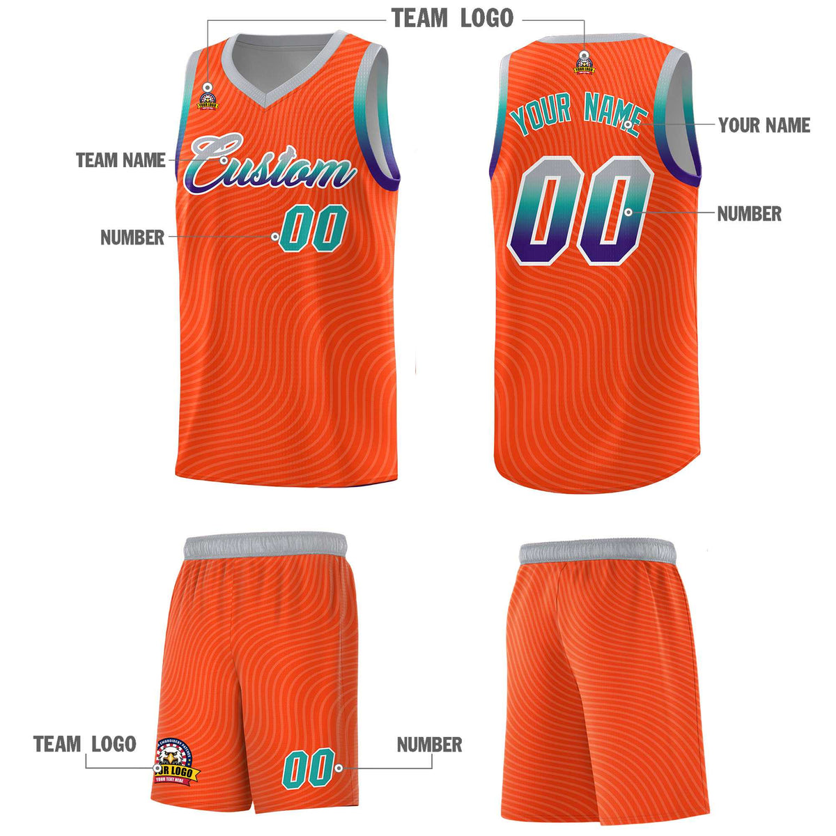Custom Orange Gray Wave Pattern Sports Uniform Basketball Jersey