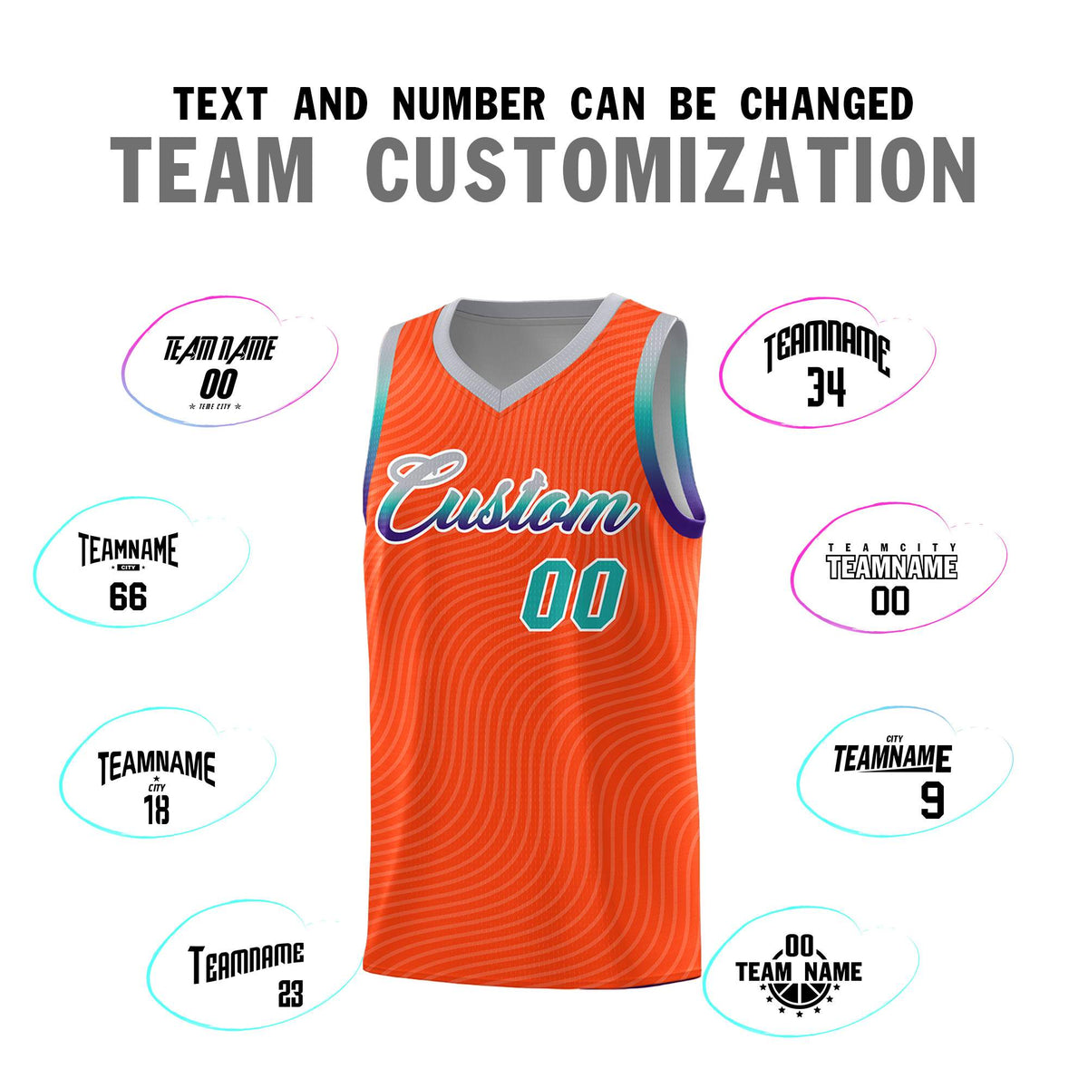 Custom Orange Gray Wave Pattern Sports Uniform Basketball Jersey