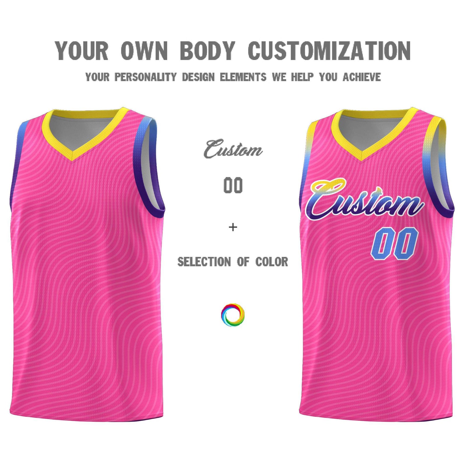 Custom Pink Gold Wave Pattern Sports Uniform Basketball Jersey