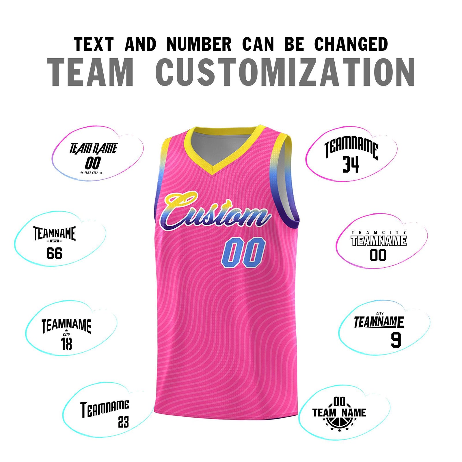 Custom Pink Gold Wave Pattern Sports Uniform Basketball Jersey