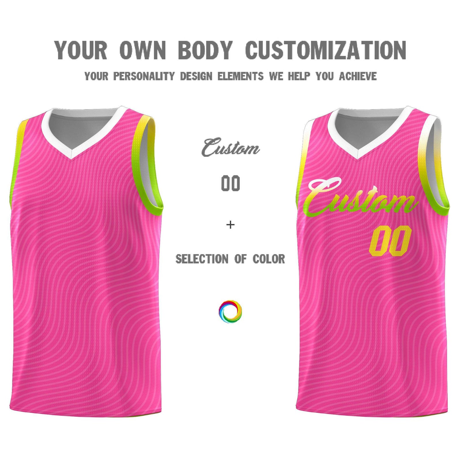Custom Pink White Wave Pattern Sports Uniform Basketball Jersey