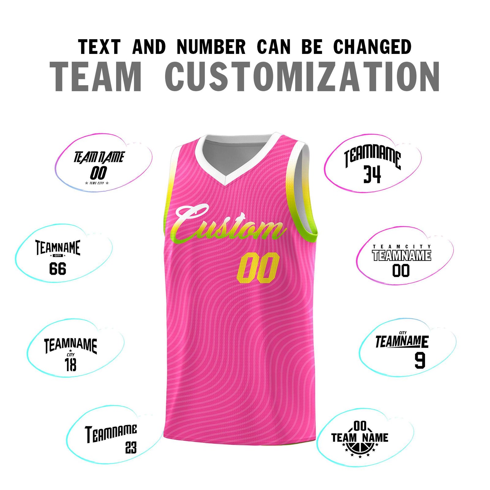 Custom Pink White Wave Pattern Sports Uniform Basketball Jersey